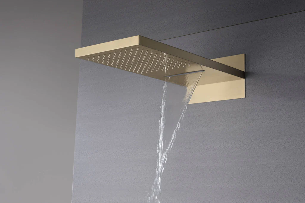 22-Inch Brushed Gold 3 Way Digital Touch Panel Shower Faucet System with Rainfall and Waterfall - Image 4