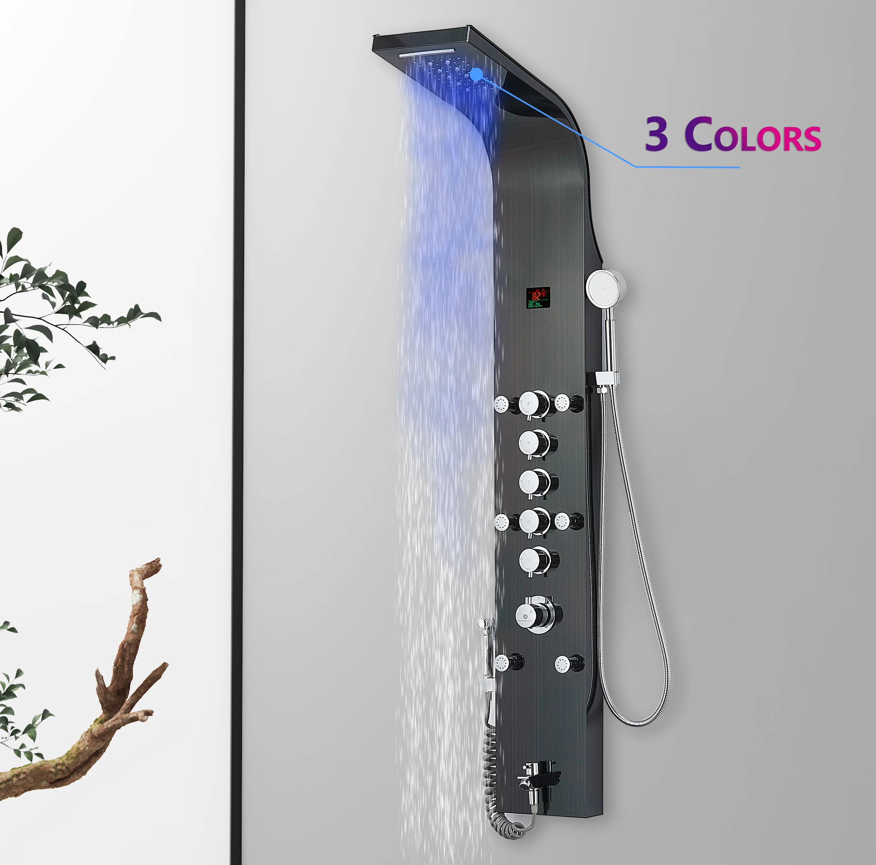 Oil Bronze Black LED 59'' Rain & Waterfall Massage Tower - Simultaneous and Independent Functionality - Image 2