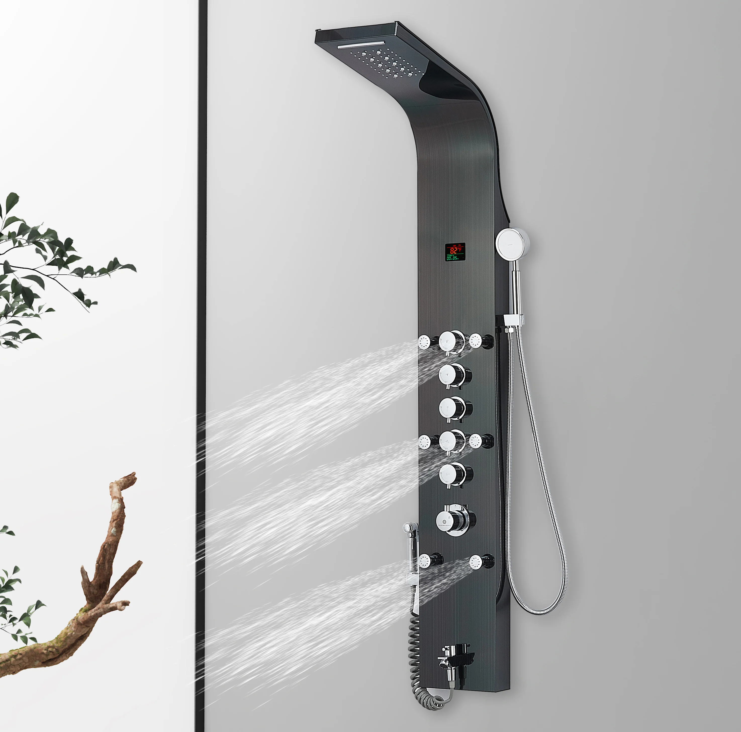 Oil Bronze Black LED 59'' Rain & Waterfall Massage Tower - Simultaneous and Independent Functionality - Image 7