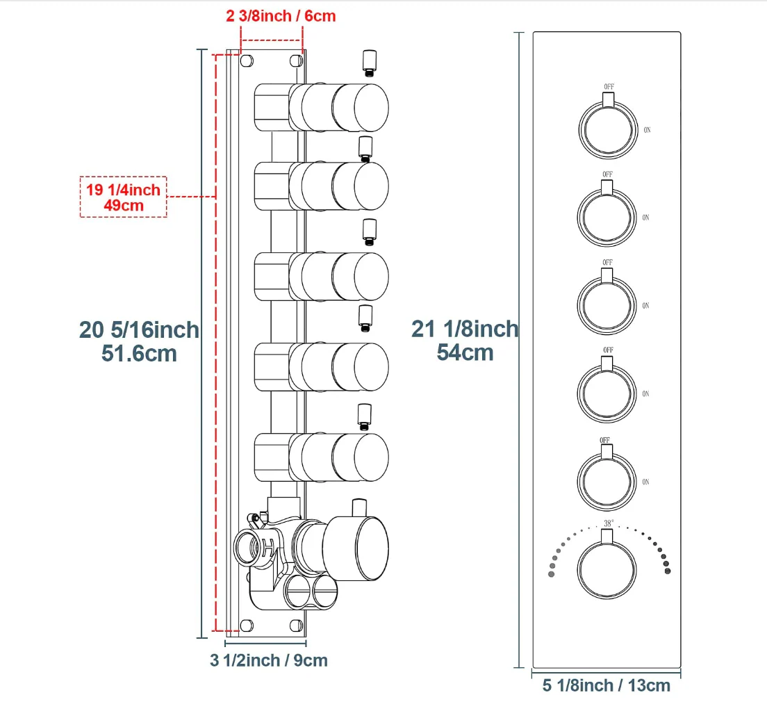 5 way thermostatic rough in valve with trim - Image 2