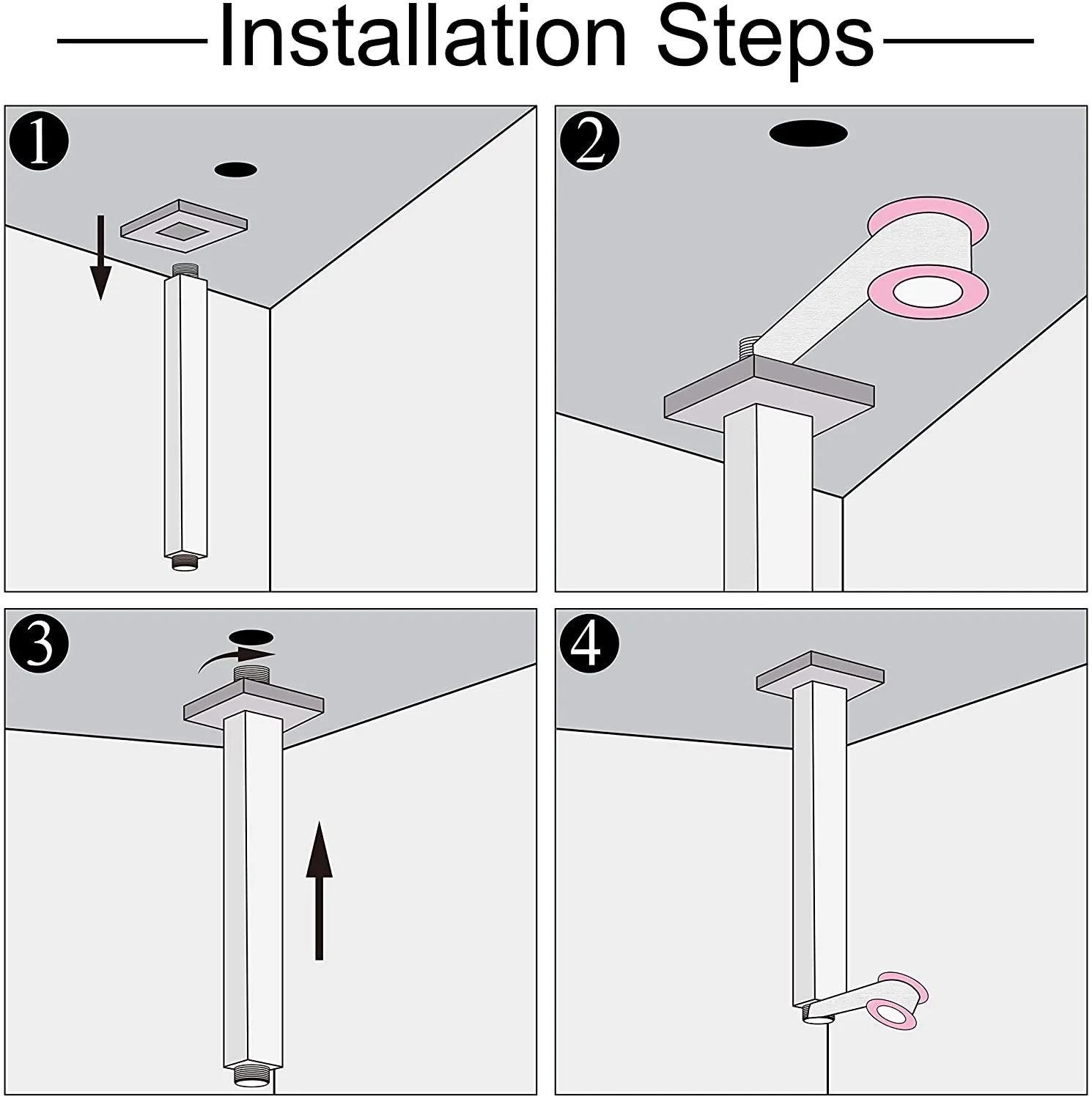Rose Gold or Brushed nickel 9 inch or 18 inch or 24 inch or 36-inch  brass ceiling shower arm with flange - Image 4
