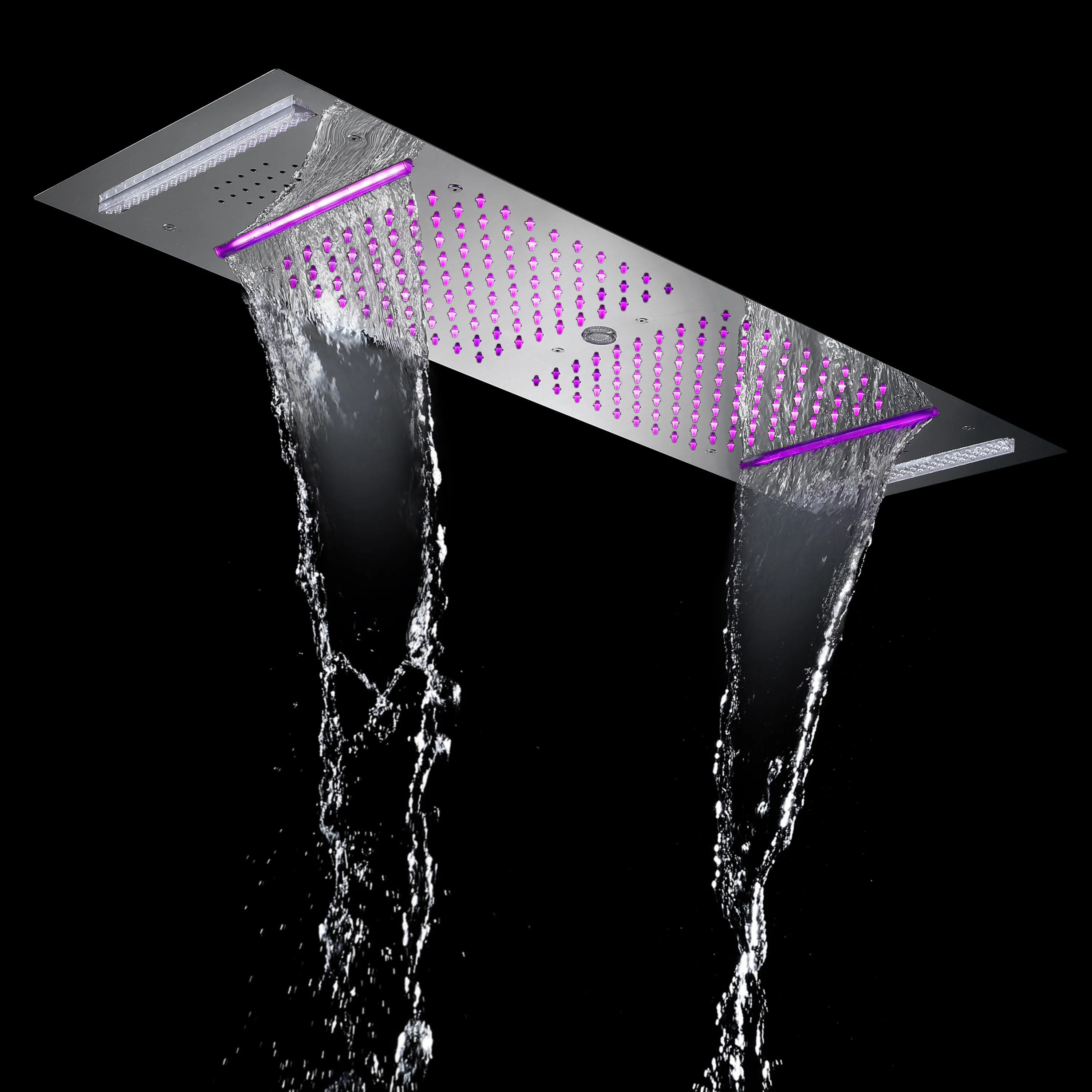 64 LED colors music led flushed in 36x12 inch 4 functions shower head 6 way thermostatic shower faucet with flush 4 inch body jets - Image 3