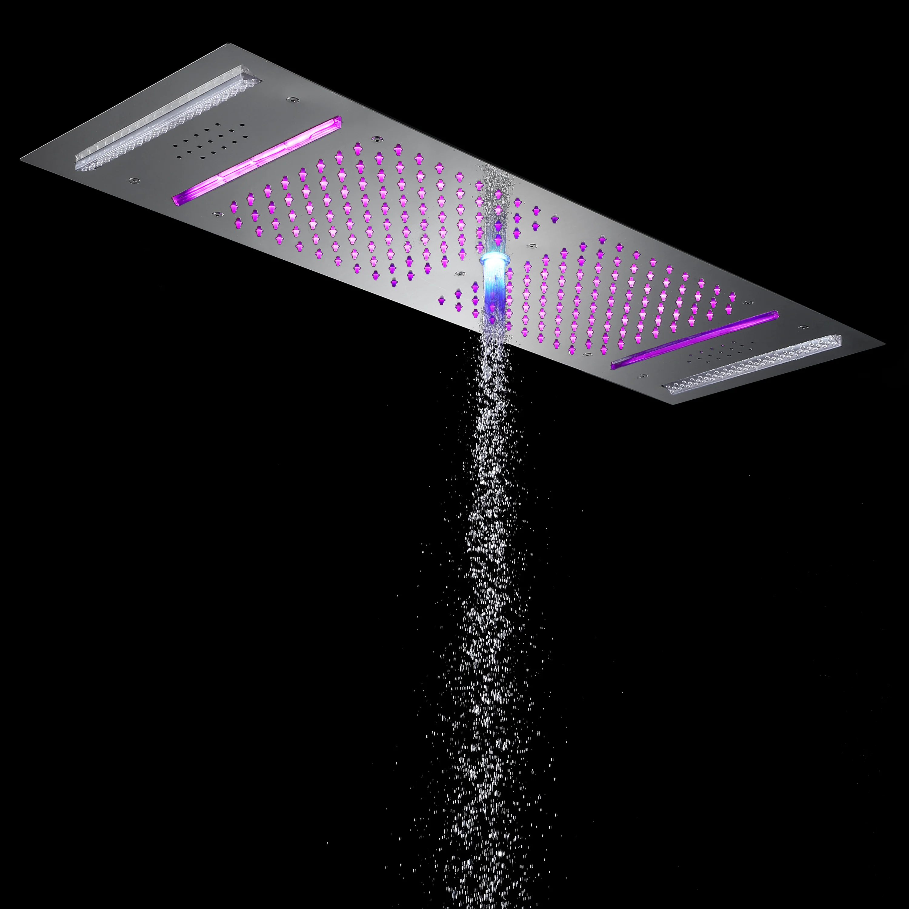 64 LED colors music led flushed in 36x12 inch 4 functions shower head 6 way thermostatic shower faucet with flush 4 inch body jets - Image 6