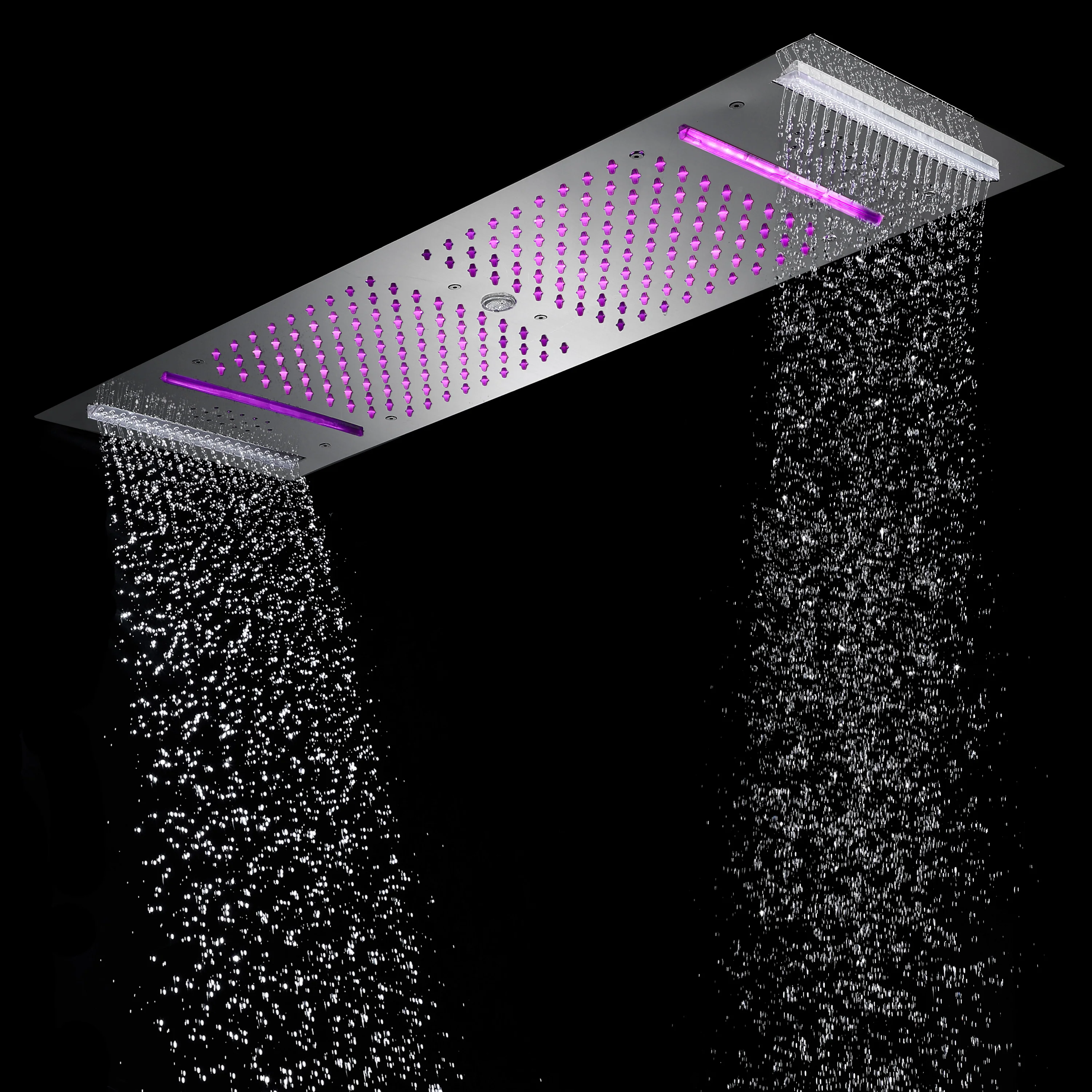 64 LED colors music led flushed in 36x12 inch 4 functions shower head 6 way thermostatic shower faucet with flush 4 inch body jets - Image 7