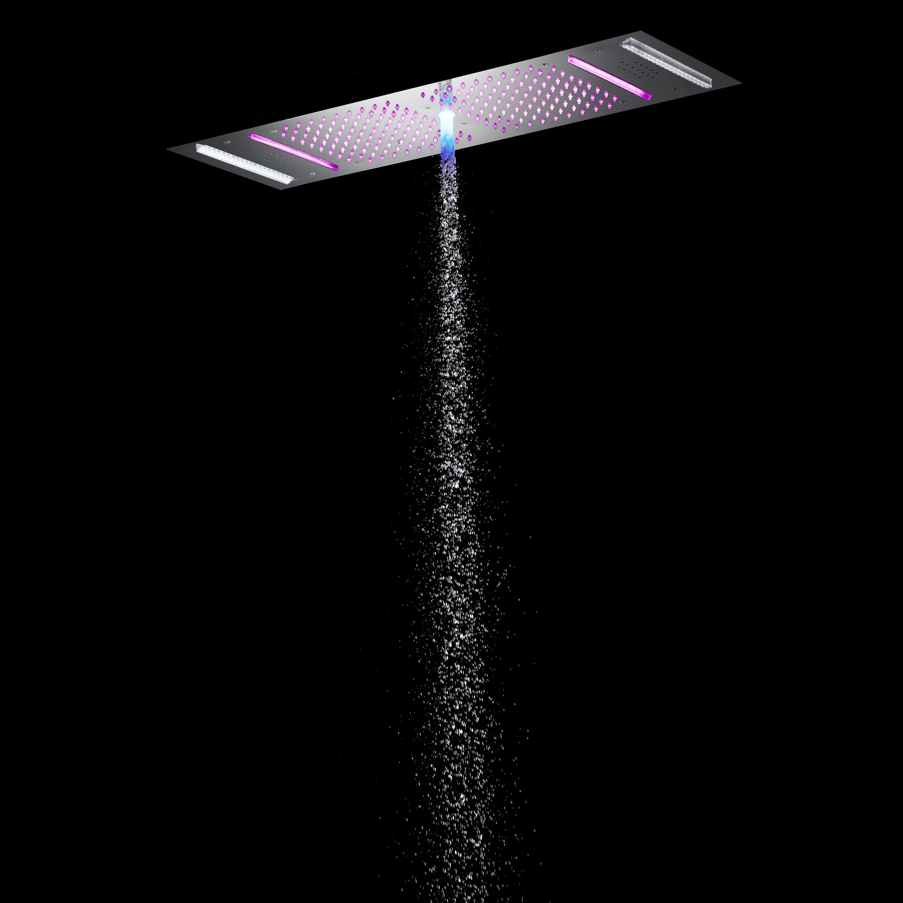 64 LED colors music led flushed in 36x12 inch 4 functions shower head 6 way thermostatic shower faucet with flush 4 inch body jets - Image 8