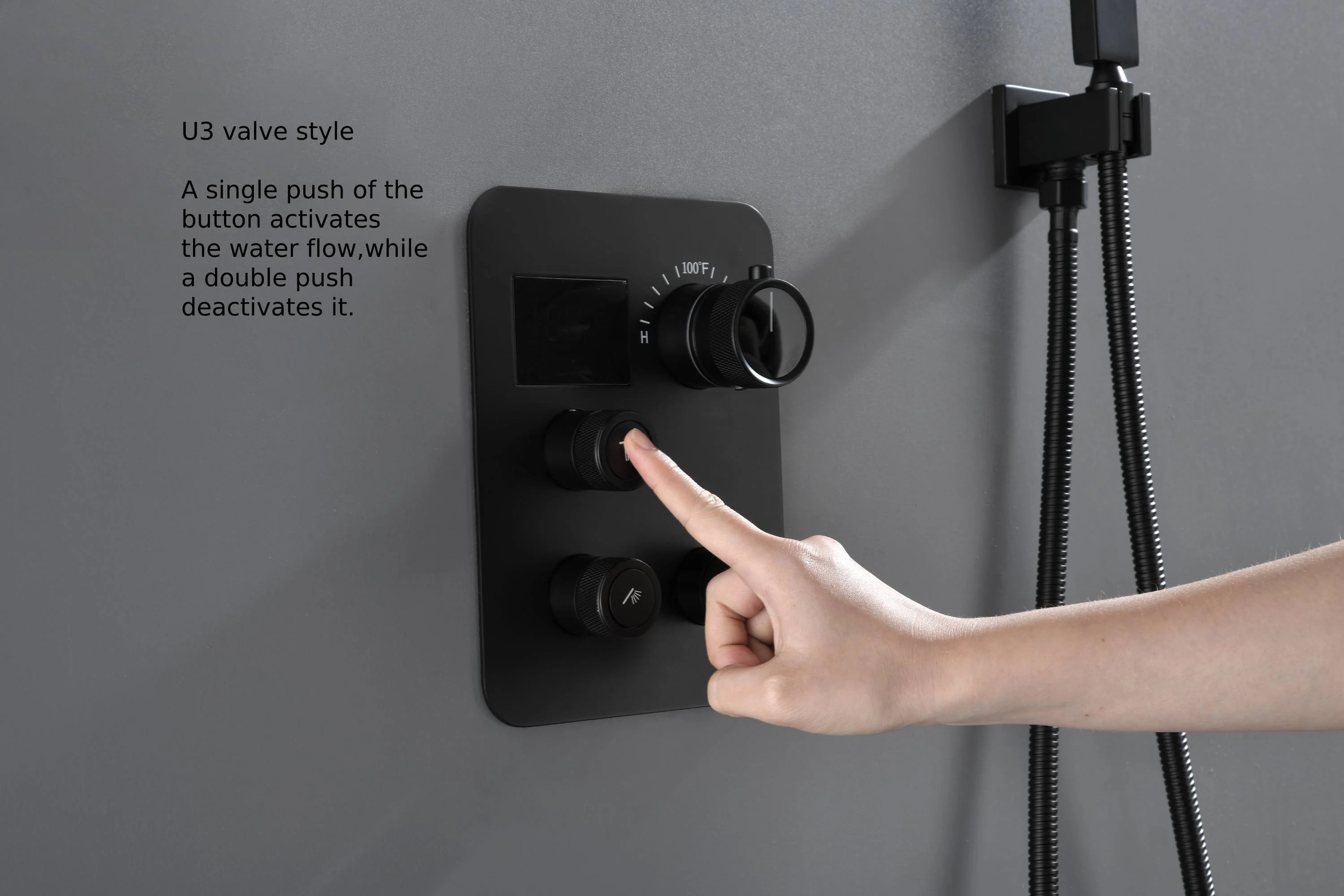 Matte Black 20" LED Rainfall Shower System with 3-Way Thermostatic Valve, Regular Head - Image 16