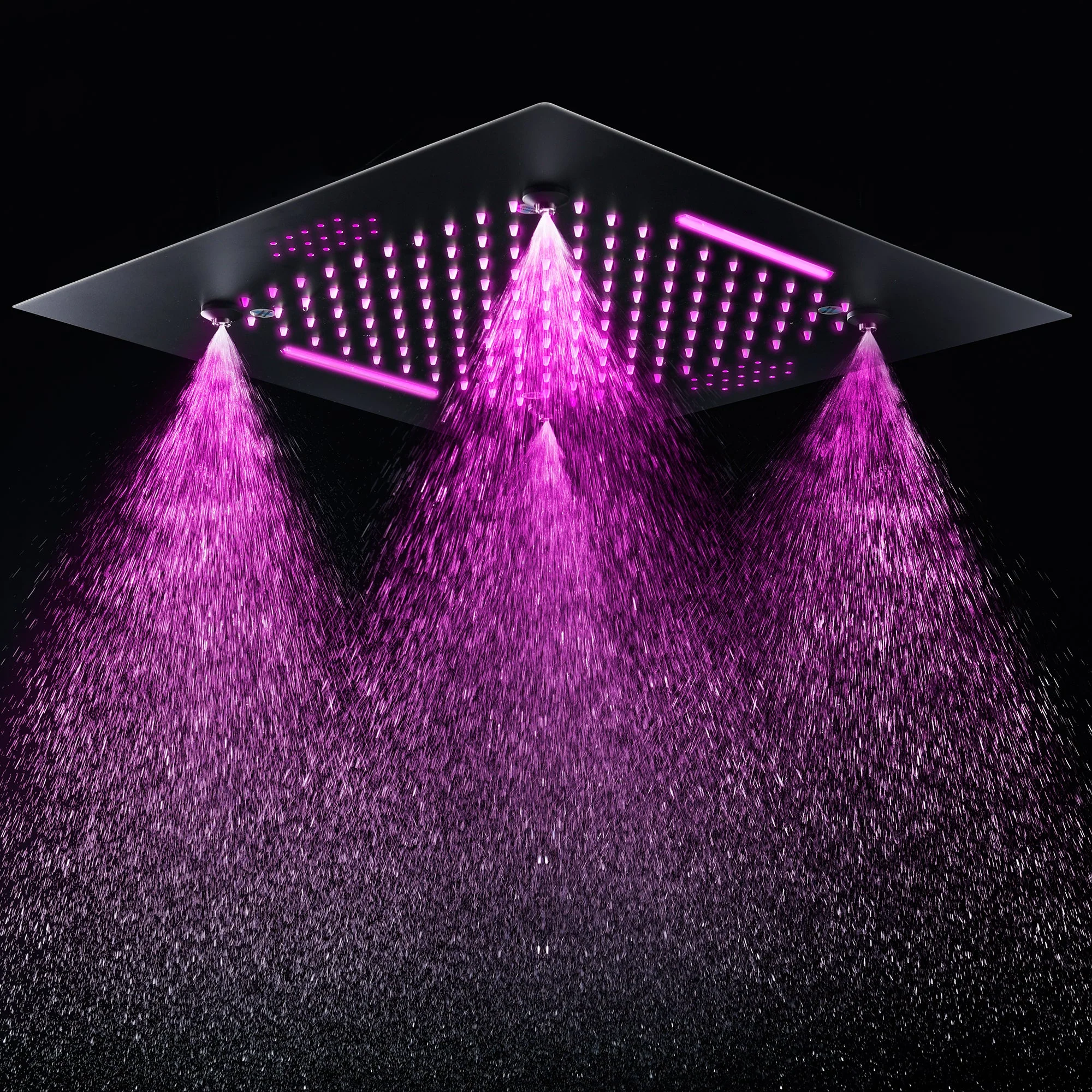 Bluetooth Music 64 LED colors 20 inch Matte Black flushed on rainfall waterfall mist shower systems 5 way thermostatic valve with 6 inch regular head and touch panel - Image 6