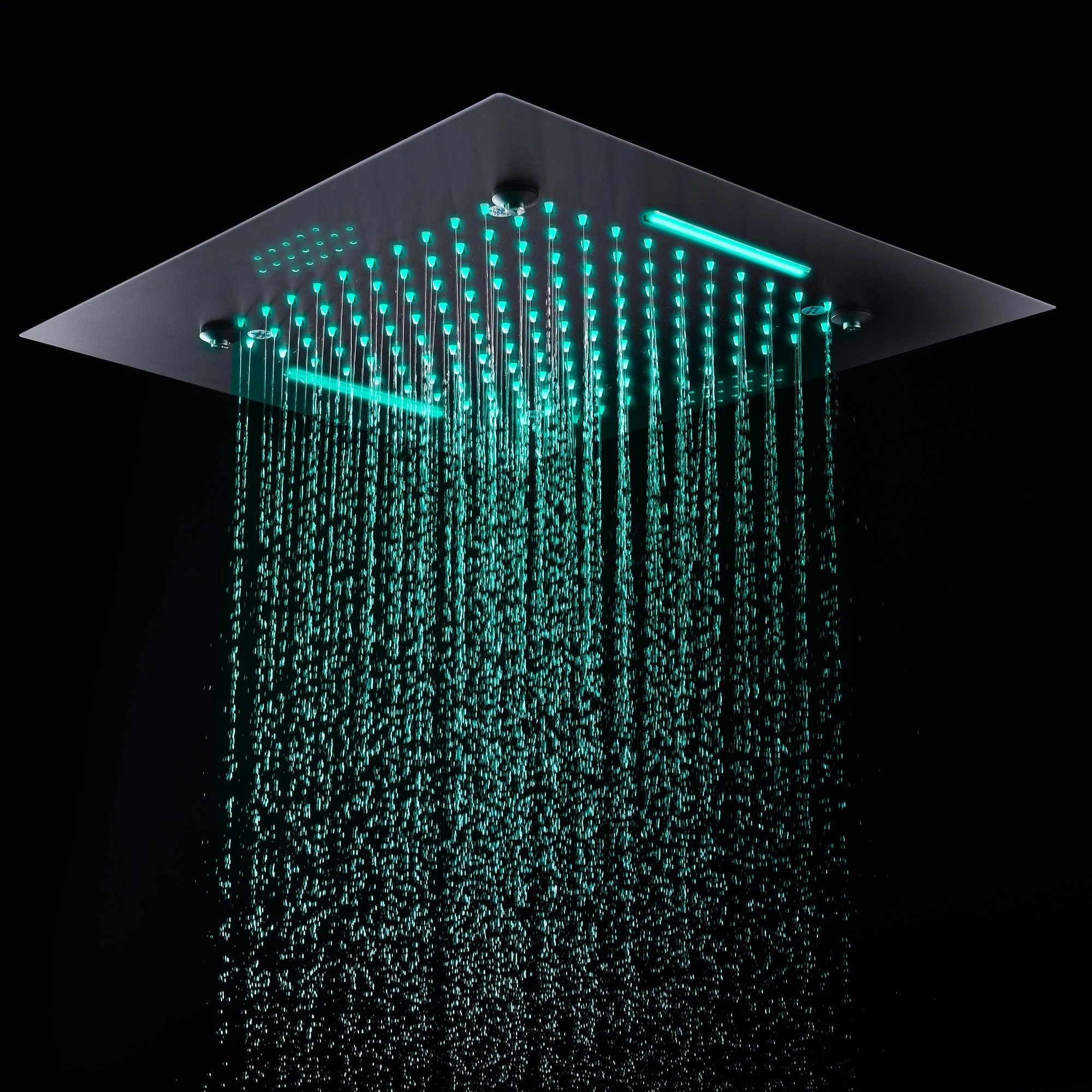 Bluetooth Music 64 LED colors 20 inch Matte Black flushed on rainfall waterfall mist shower systems 6 way thermostatic valve with Regular head and 6 body jets and touch panel - Image 2