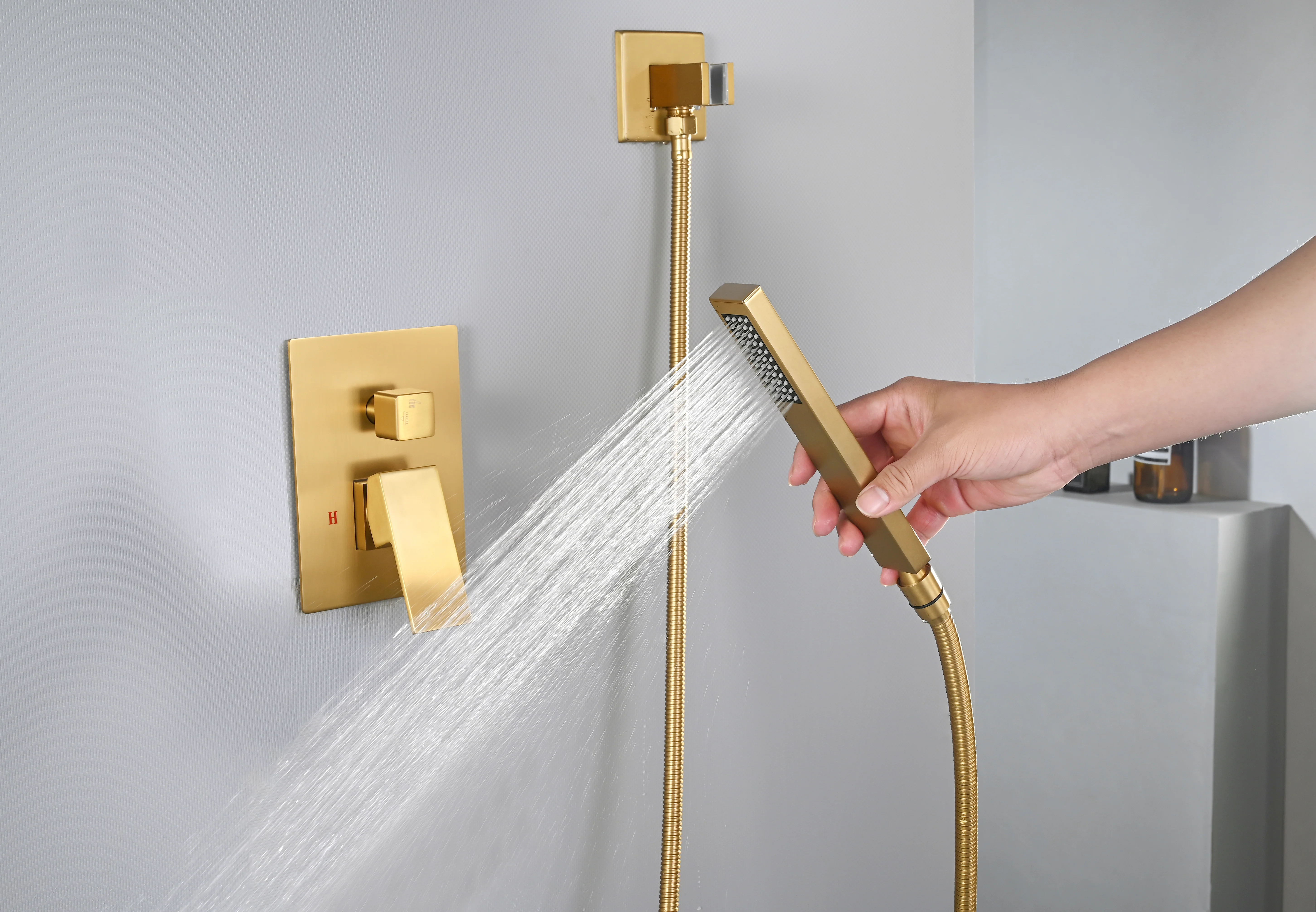 Brushed Gold 12 Inch or 16 inch Rain head Ceiling Mount two way pressure balance Shower System with Rough-in Valve Body and Trim - Image 11