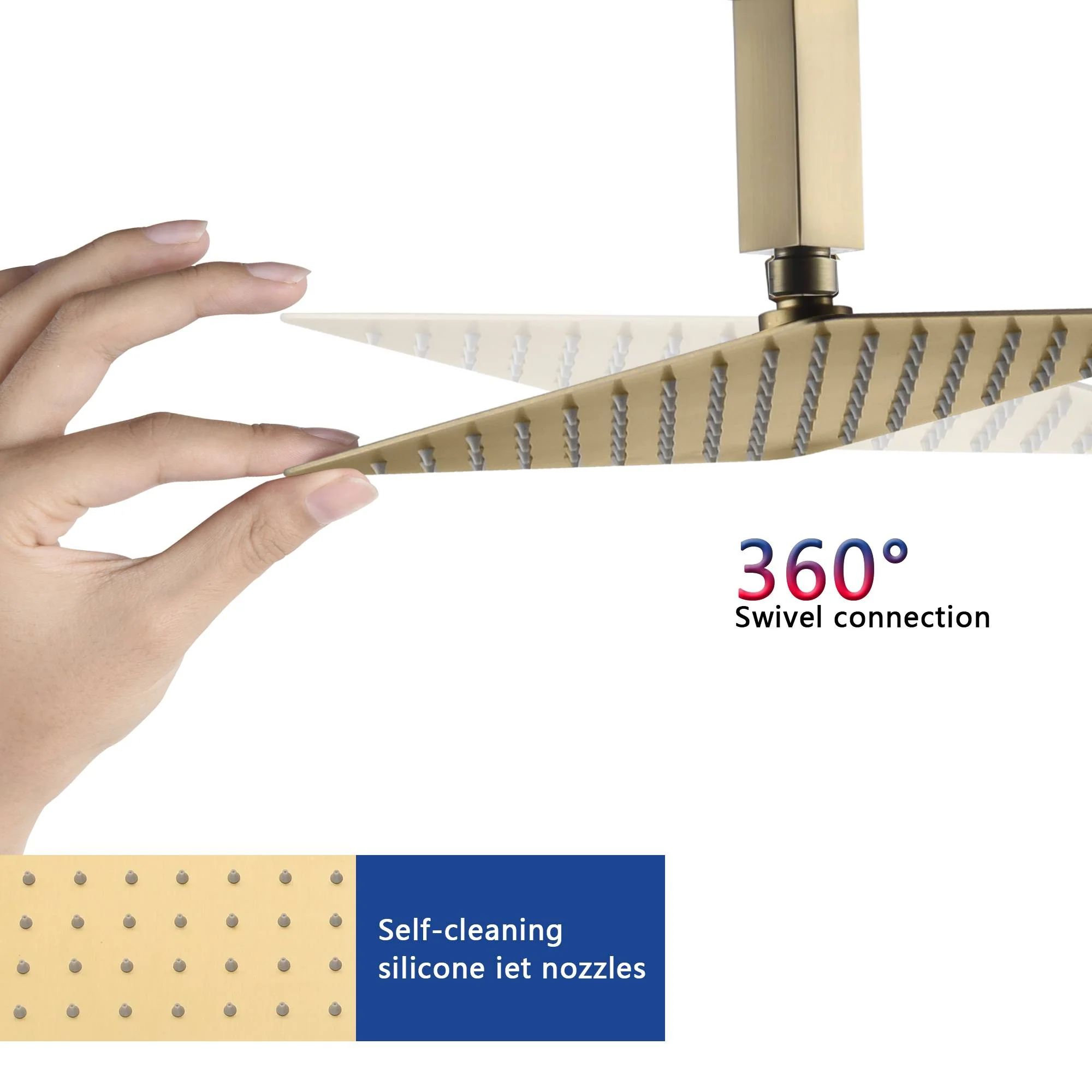 Brushed Gold 12 Inch or 16 inch Rain head Ceiling Mount two way pressure balance Shower System with Rough-in Valve Body and Trim - Image 5