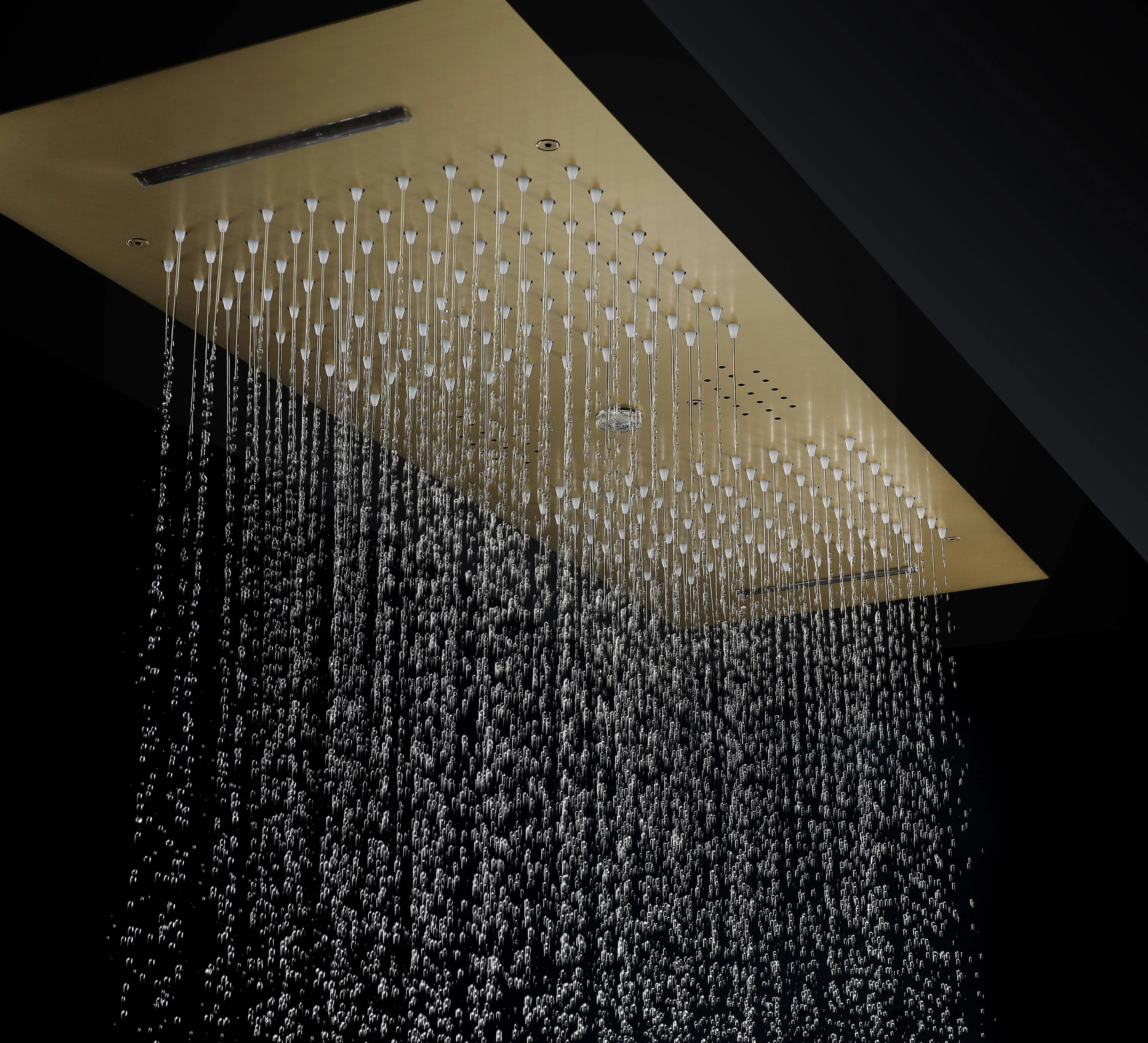 Brushed Gold 35" Bluetooth Music LED Shower System with Waterfall, 4-Way Digital Thermostatic Valve, 6 Body Jets, Touch Panel - Image 4