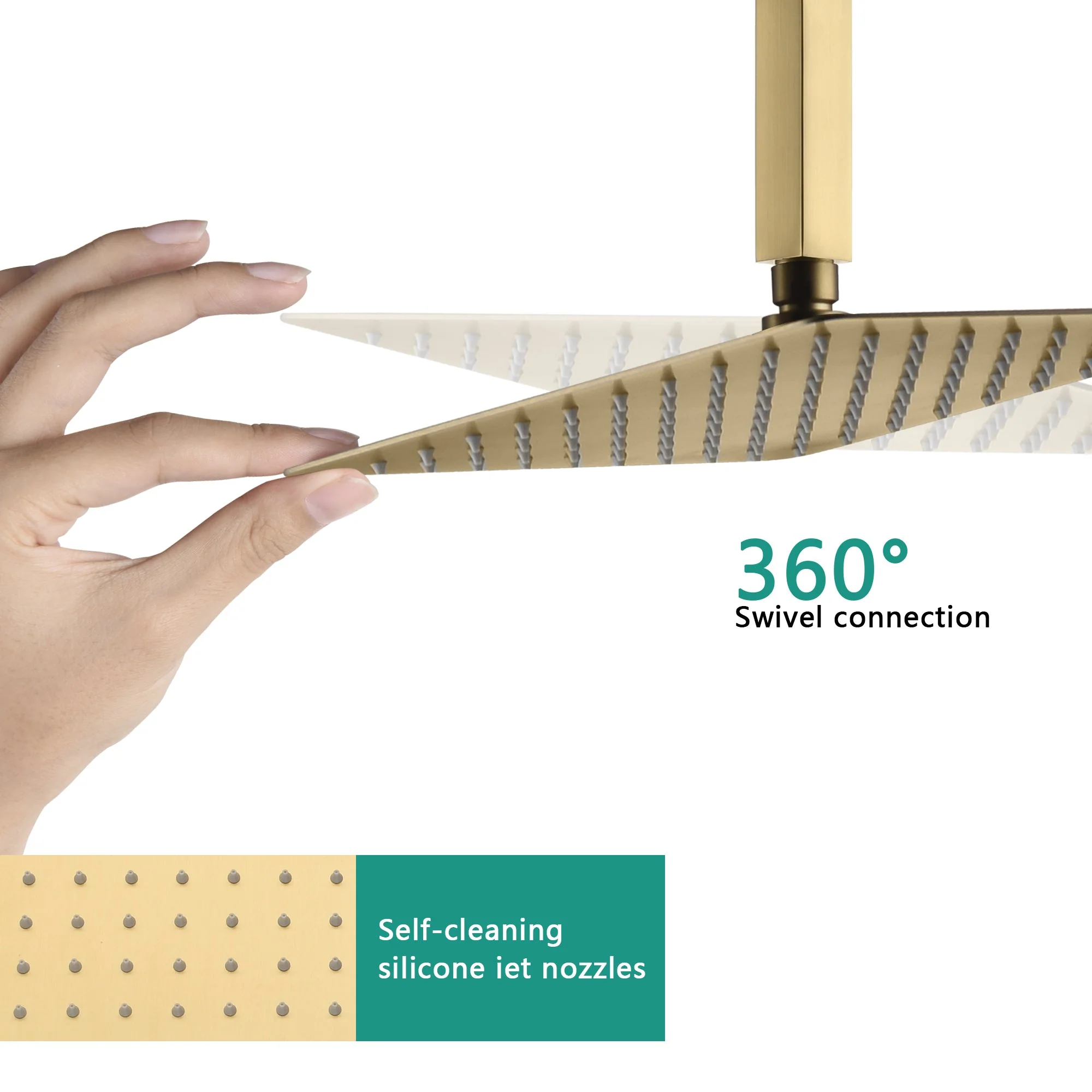 Brushed gold ceiling mount 12 inch or 16 inch rain head 3 way digital display thermostatic shower faucet with  Regular head wall mount - Image 2