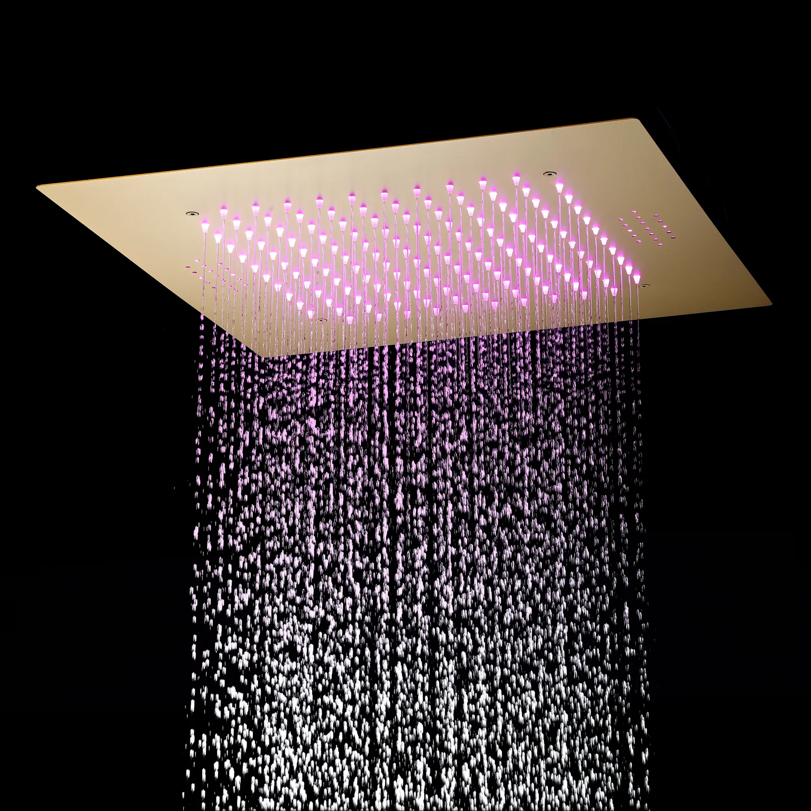 Brushed gold flushed on 20 inch rainfall 64 LED light Bluetooth Music shower head 4 way digital display shower faucet with body jets and regular head - Image 11