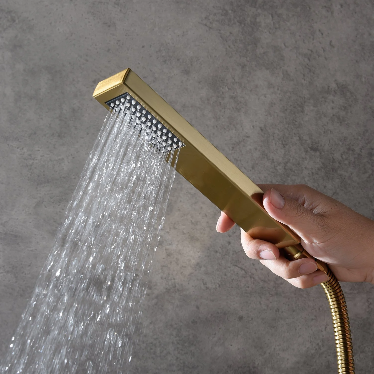 Brushed Gold Ceiling-Mounted Shower Faucet with 12'' or 16'' Rain Shower Head, 3-Way Digital Display, Trim, and Tub Spout - Image 2
