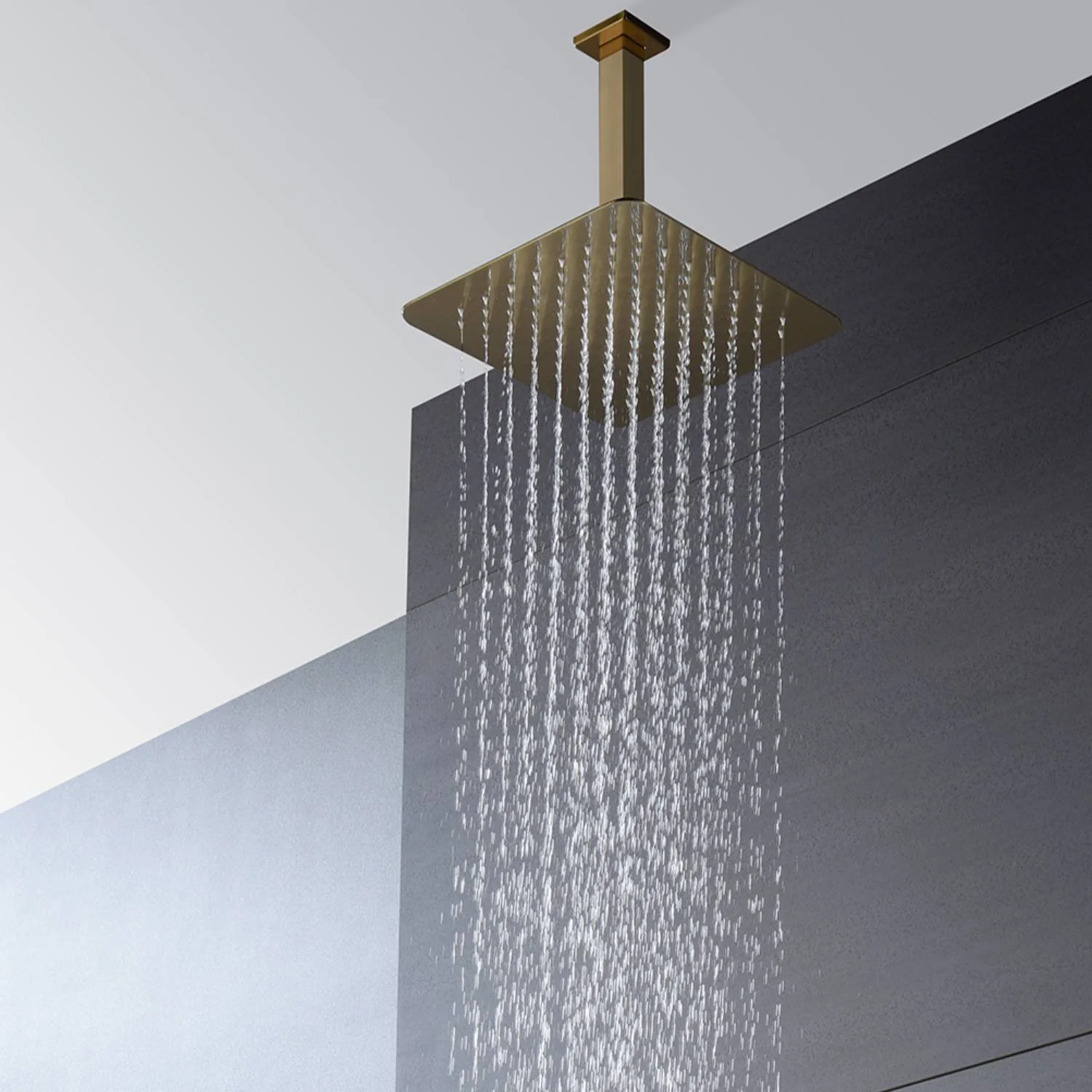 Brushed gold Ceiling mount rainfall shower heads wall mount regular shower head 4 way Thermostatic Shower valve system that each function run all together and separately - Image 8