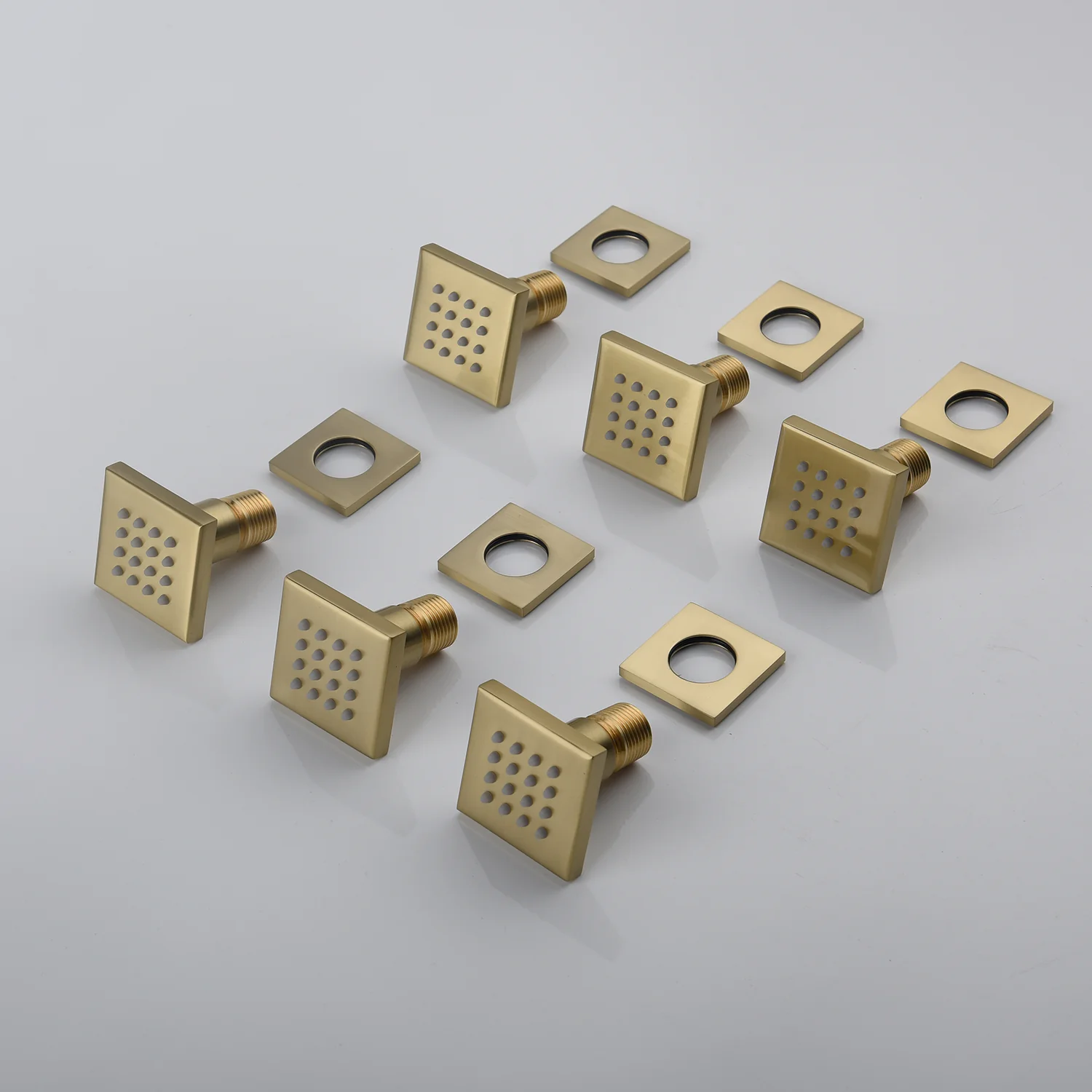 Dual-Head Brushed Gold Ceiling Mount 4 Way Thermostatic Shower System with 6 body jets - Image 7