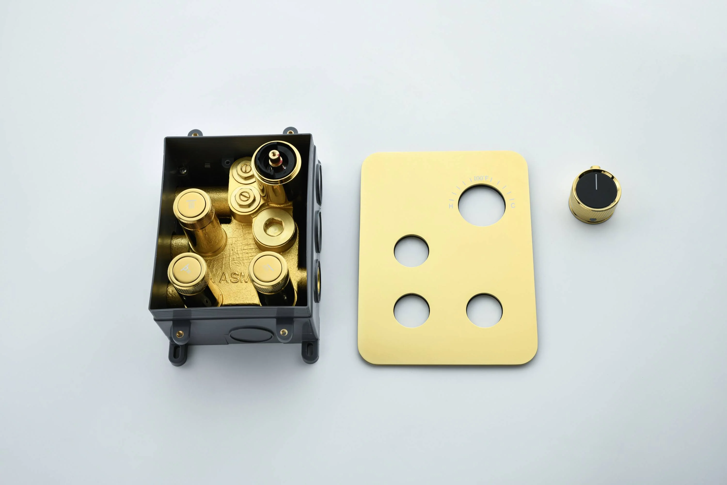 Brushed Gold Dual Ceiling & Wall Shower Heads with 3-Way Thermostatic Valve System - Seamless Functionality Both Together & Separately - Image 29