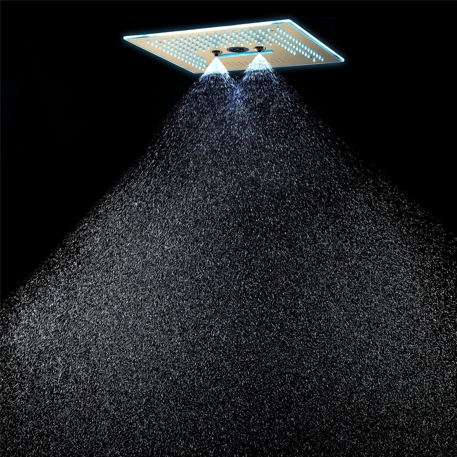 Brushed Gold 6-Way Digital Display Thermostatic Shower Faucet: Flush-Mounted 16-Inch Head, Rainfall, Waterfall, Mist, Hydro-Water Massage, 64-Color LED Lighting, Bluetooth Music, and 6 Body Jets - Image 7