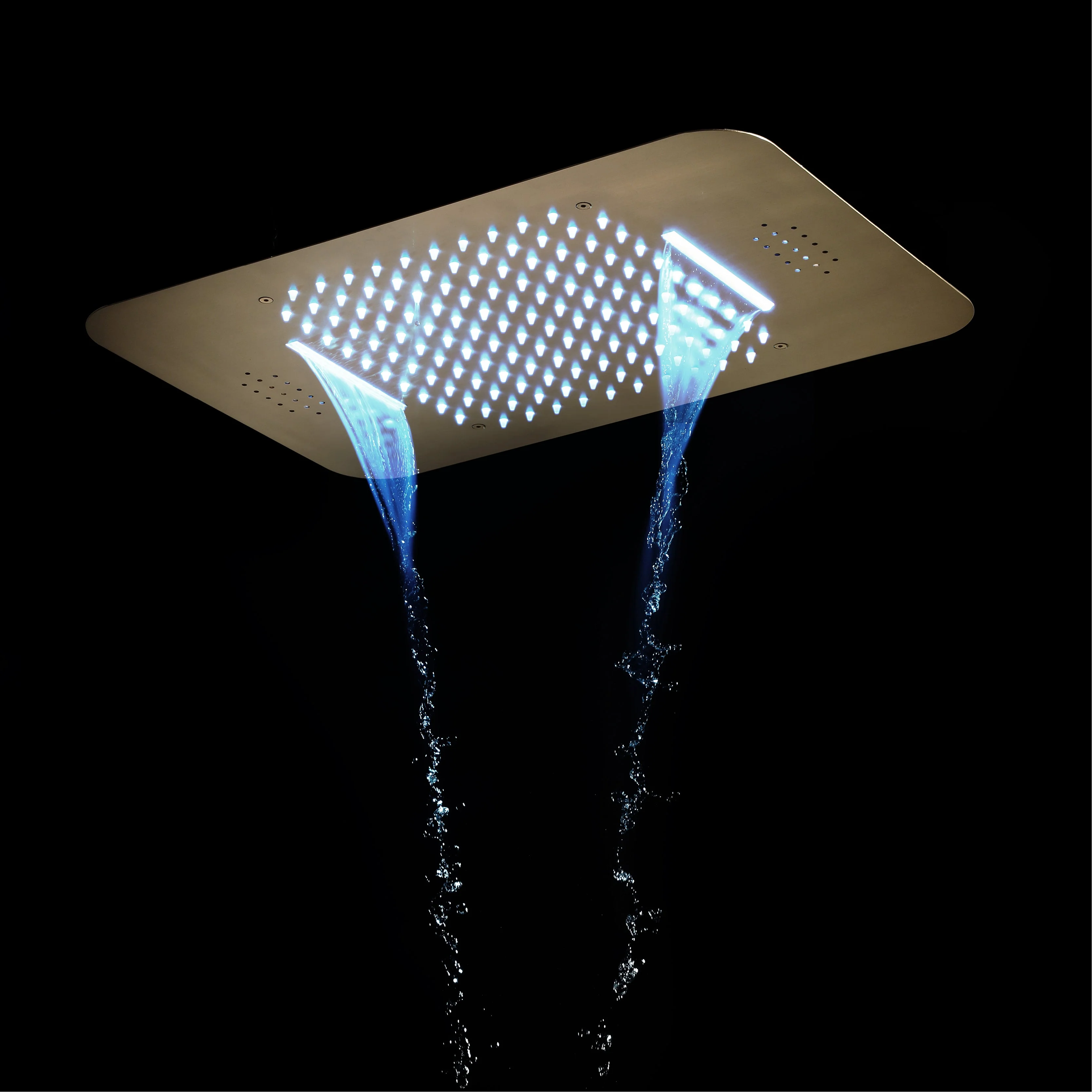 Brushed Gold Music LED Shower System: Flush-In 23'' x 15'' or 20'' x 20'' Shower Head with 5-Way Digital Display Thermostatic Control, Regular Head & Body Sprayers - Image 5