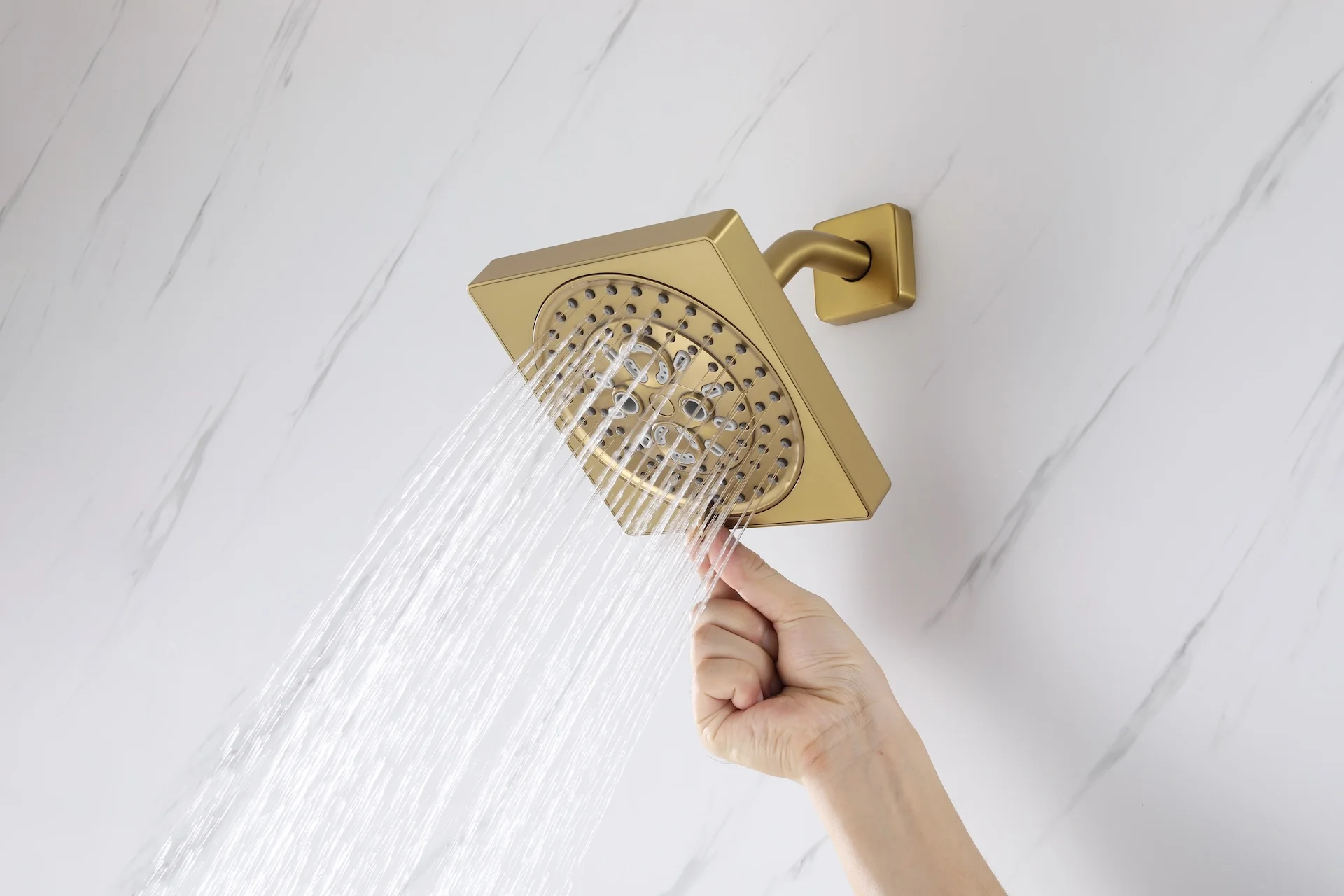 Brushed Gold rainfall shower head high pressure shower head 3 way digital display thermostatic valve shower heads systems each function work at the same time and separately - Image 19