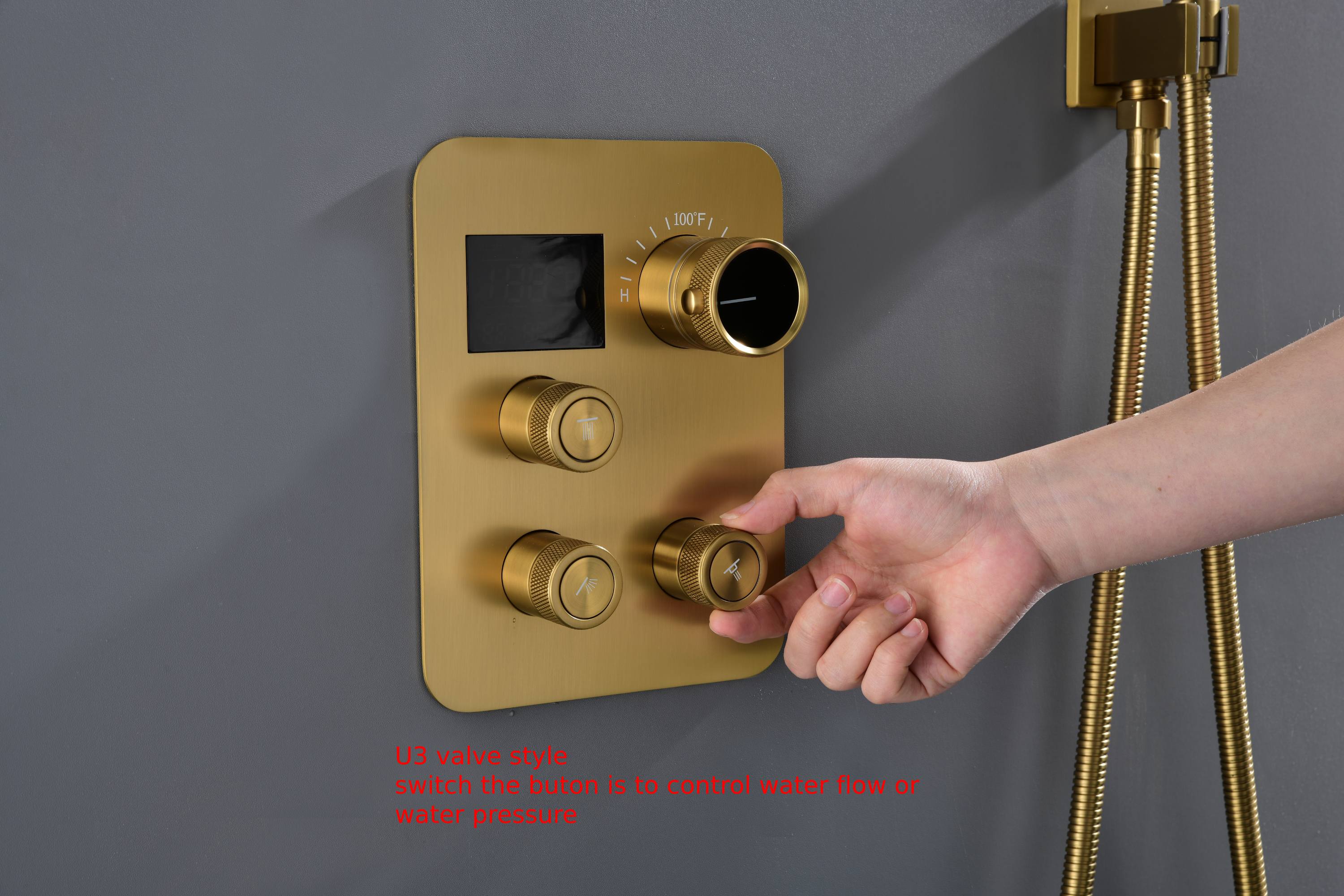 Brushed Gold 3-Way Digital Display Thermostatic Shower System: Featuring Body Jets and a 6-Inch Regular Head with Independent and Simultaneous Functionality - Image 16