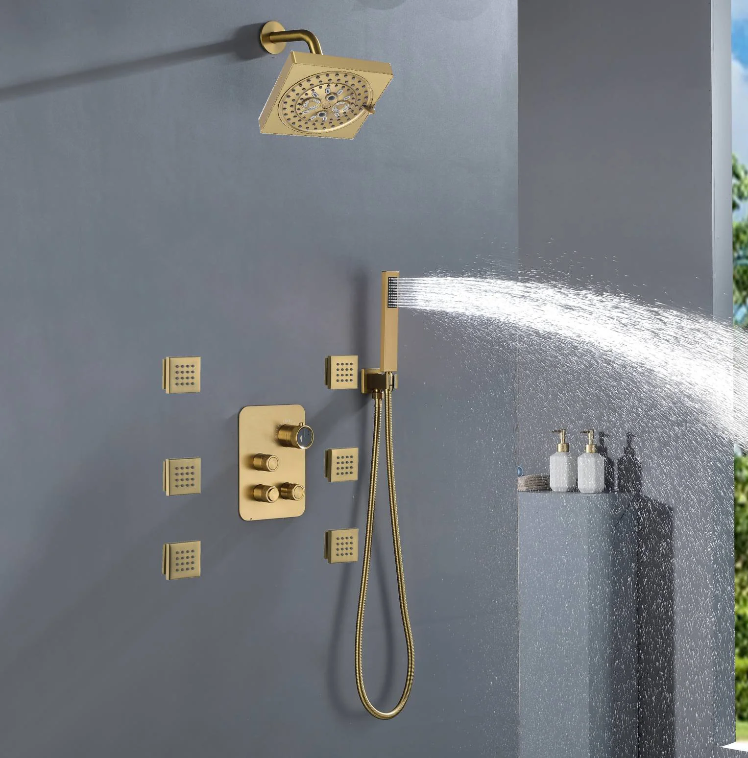 Brushed Gold 3-Way Digital Display Thermostatic Shower System: Featuring Body Jets and a 6-Inch Regular Head with Independent and Simultaneous Functionality - Image 4