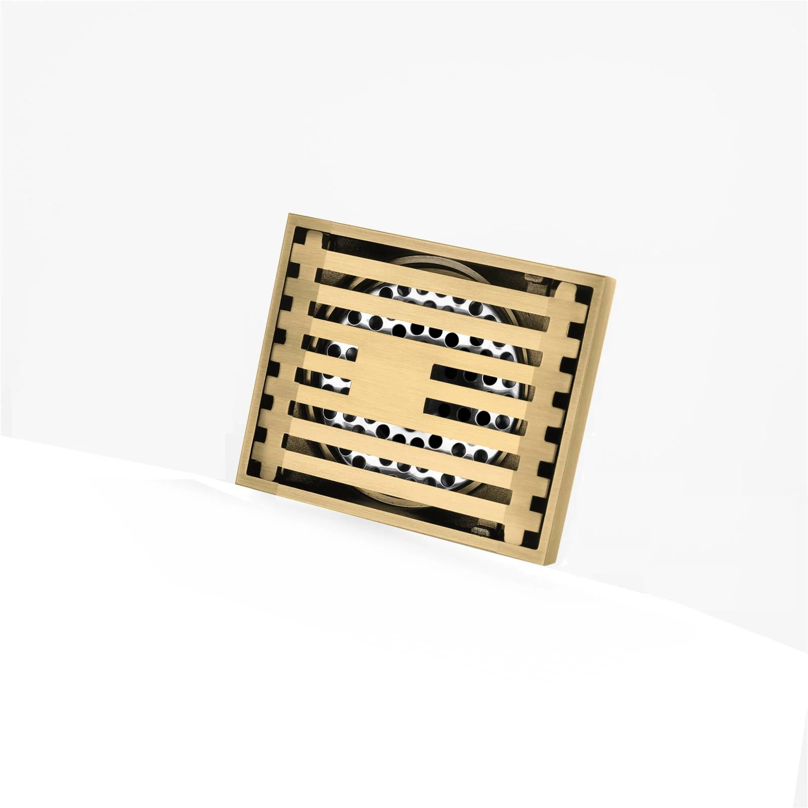 8 x3 Inch or 4 x 4 inch Shower Linear Brushed Gold Drain Rectangular Floor Drain with Accessories Square Hole Pattern Cover Grate Removable Brushed Gold Brass - Image 10