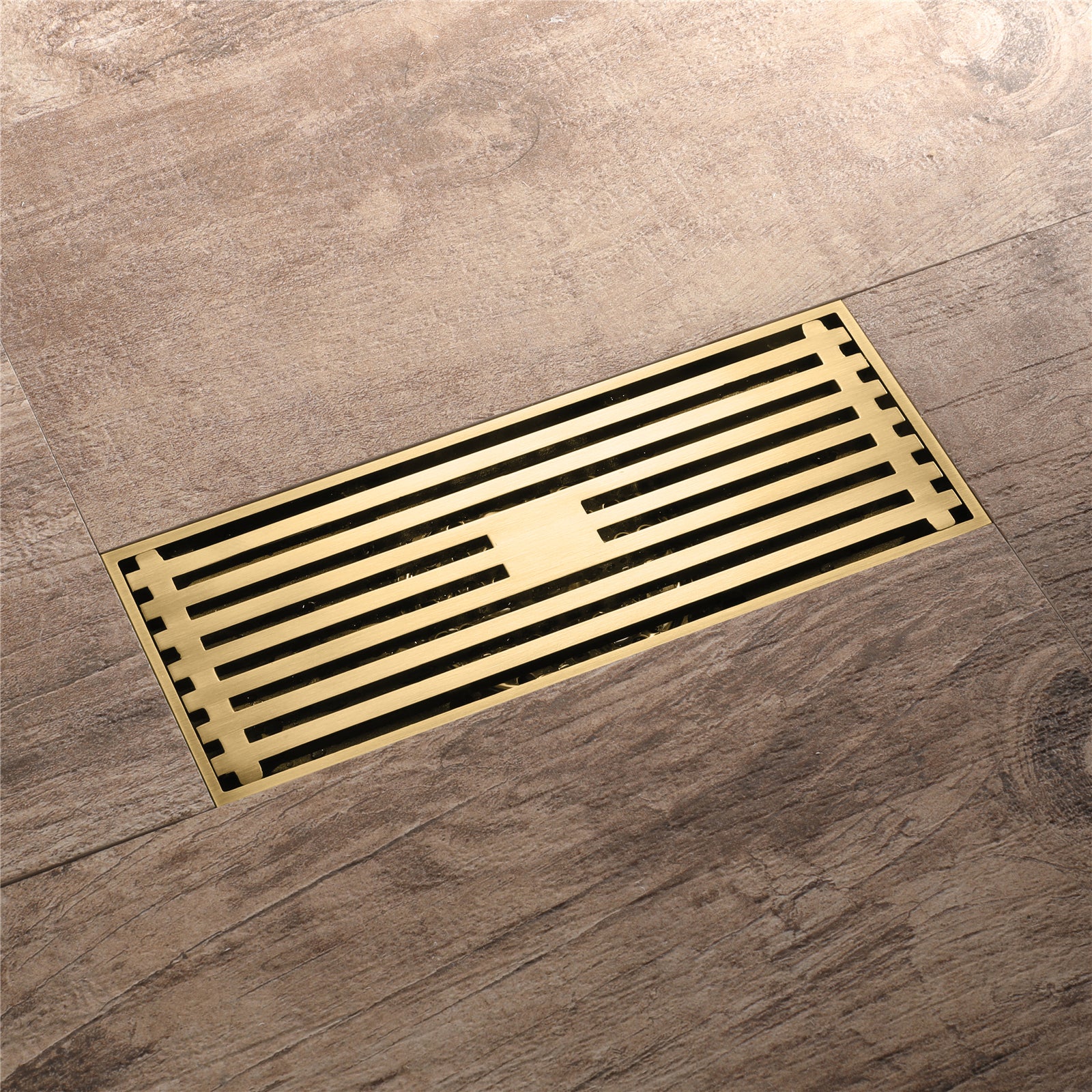 8 x3 Inch or 4 x 4 inch Shower Linear Brushed Gold Drain Rectangular Floor Drain with Accessories Square Hole Pattern Cover Grate Removable Brushed Gold Brass - Image 4
