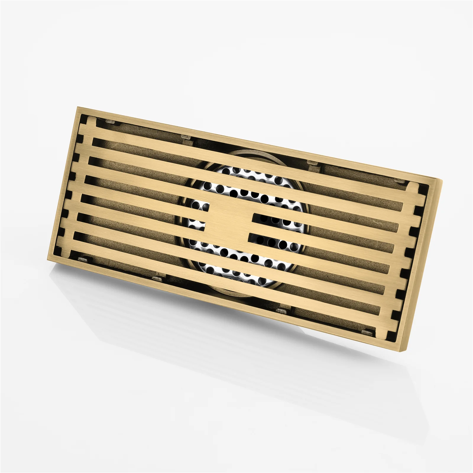 8 x3 Inch or 4 x 4 inch Shower Linear Brushed Gold Drain Rectangular Floor Drain with Accessories Square Hole Pattern Cover Grate Removable Brushed Gold Brass - Image 6