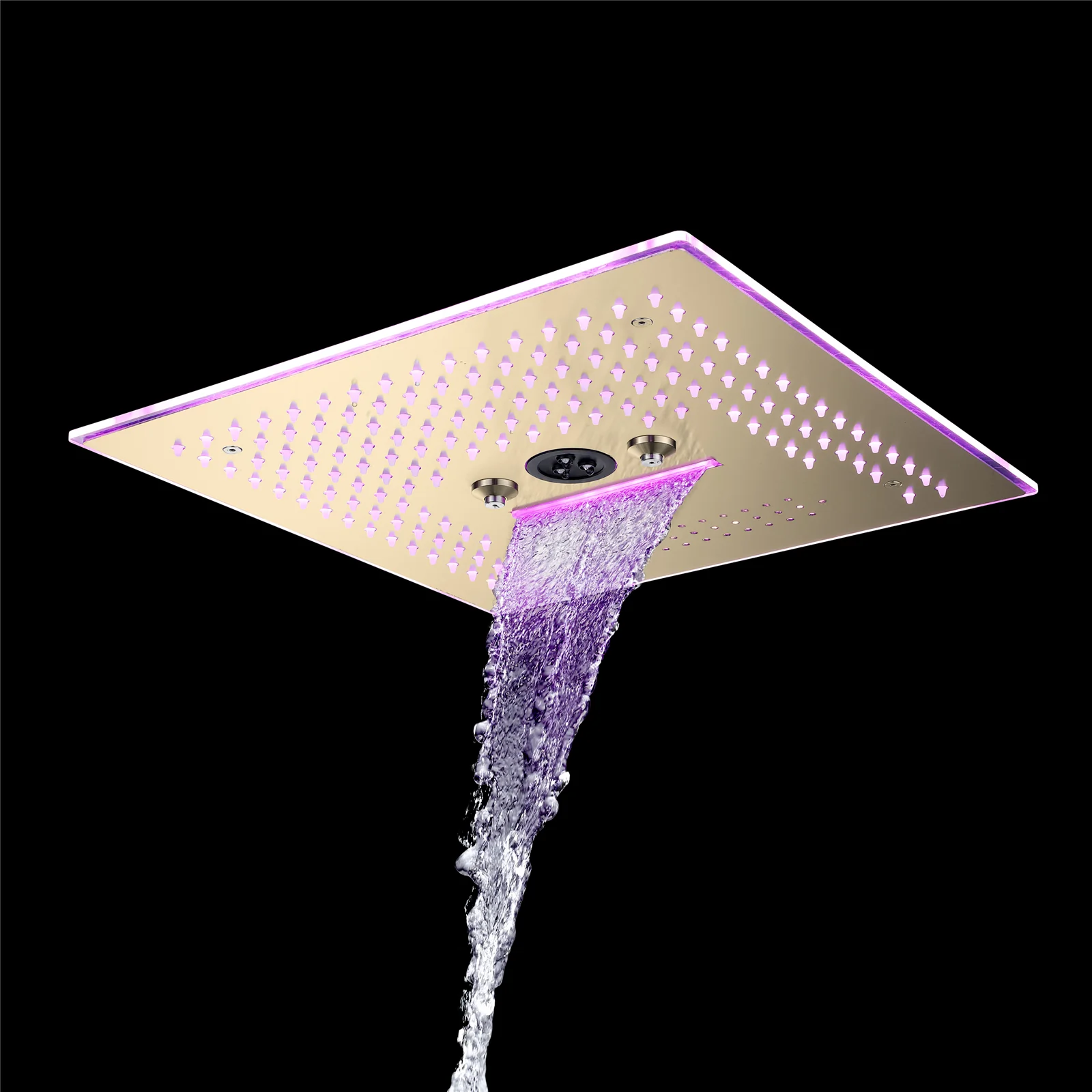 Flushed Mounted Brushed Gold 16'' x 16'' Shower Head: Featuring 64 LED Lights, Music, Rainfall, Waterfall, Mist, 360 Degrees Rotation, and Hydro Jet Technology - Image 13