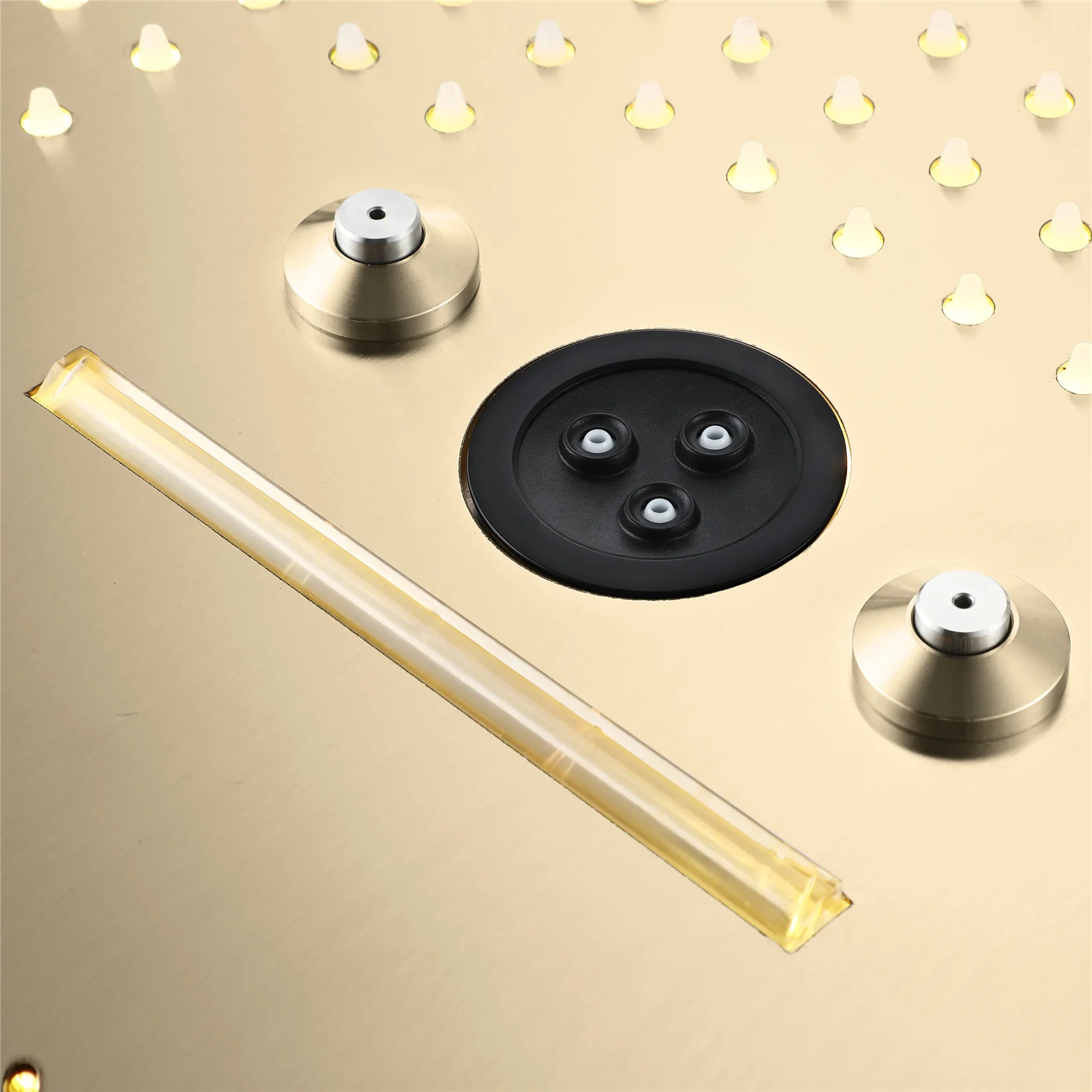 Flushed Mounted Brushed Gold 16'' x 16'' Shower Head: Featuring 64 LED Lights, Music, Rainfall, Waterfall, Mist, 360 Degrees Rotation, and Hydro Jet Technology - Image 2