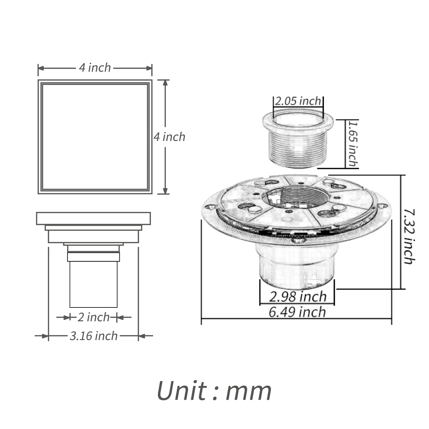 Chrome brass floor drain 4x4inch - Image 3