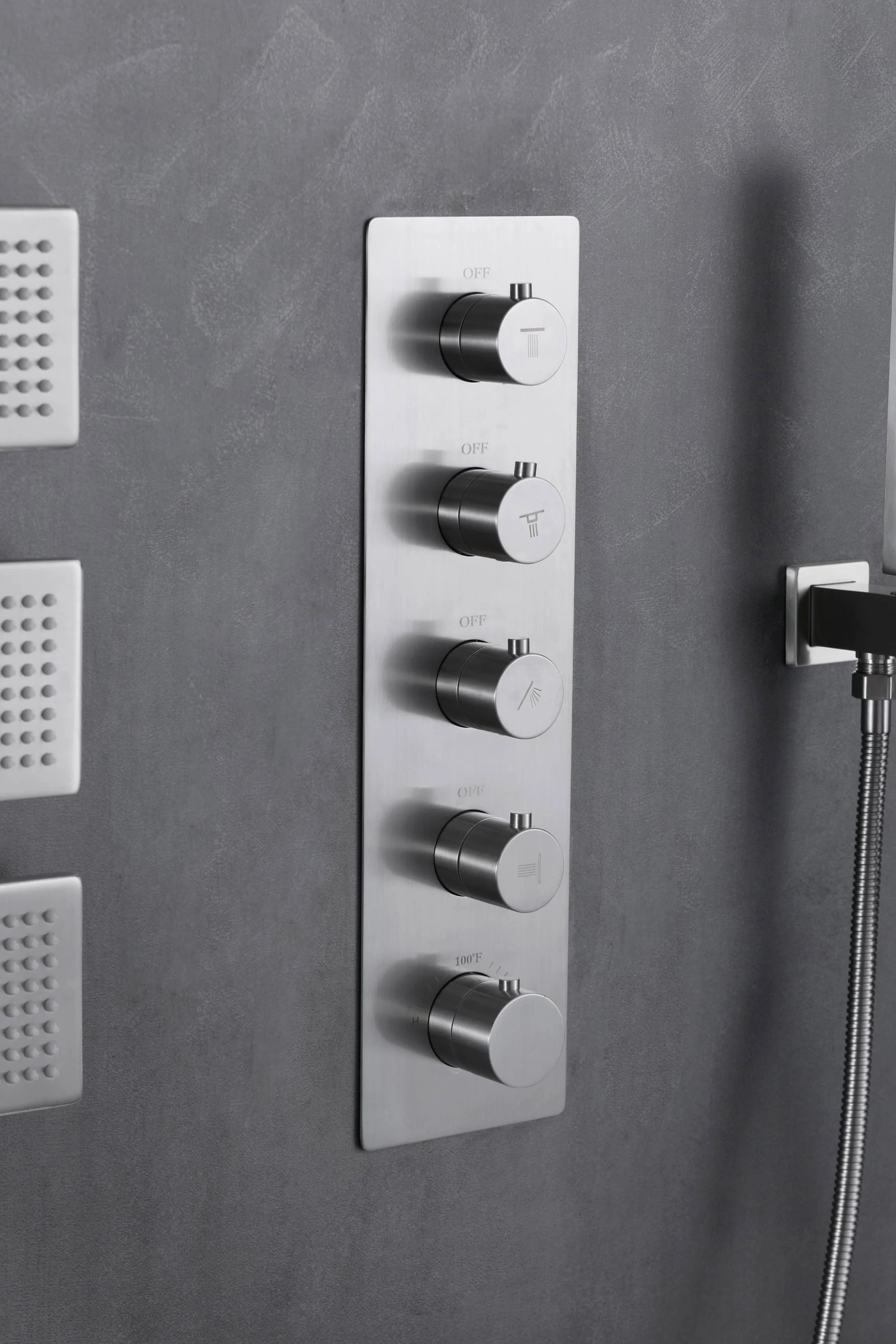 Brushed nickel wall mounted dual regular shower head high pressure shower head 4 way thermostatic valve shower heads systems each function work at the same time and separately - Image 11