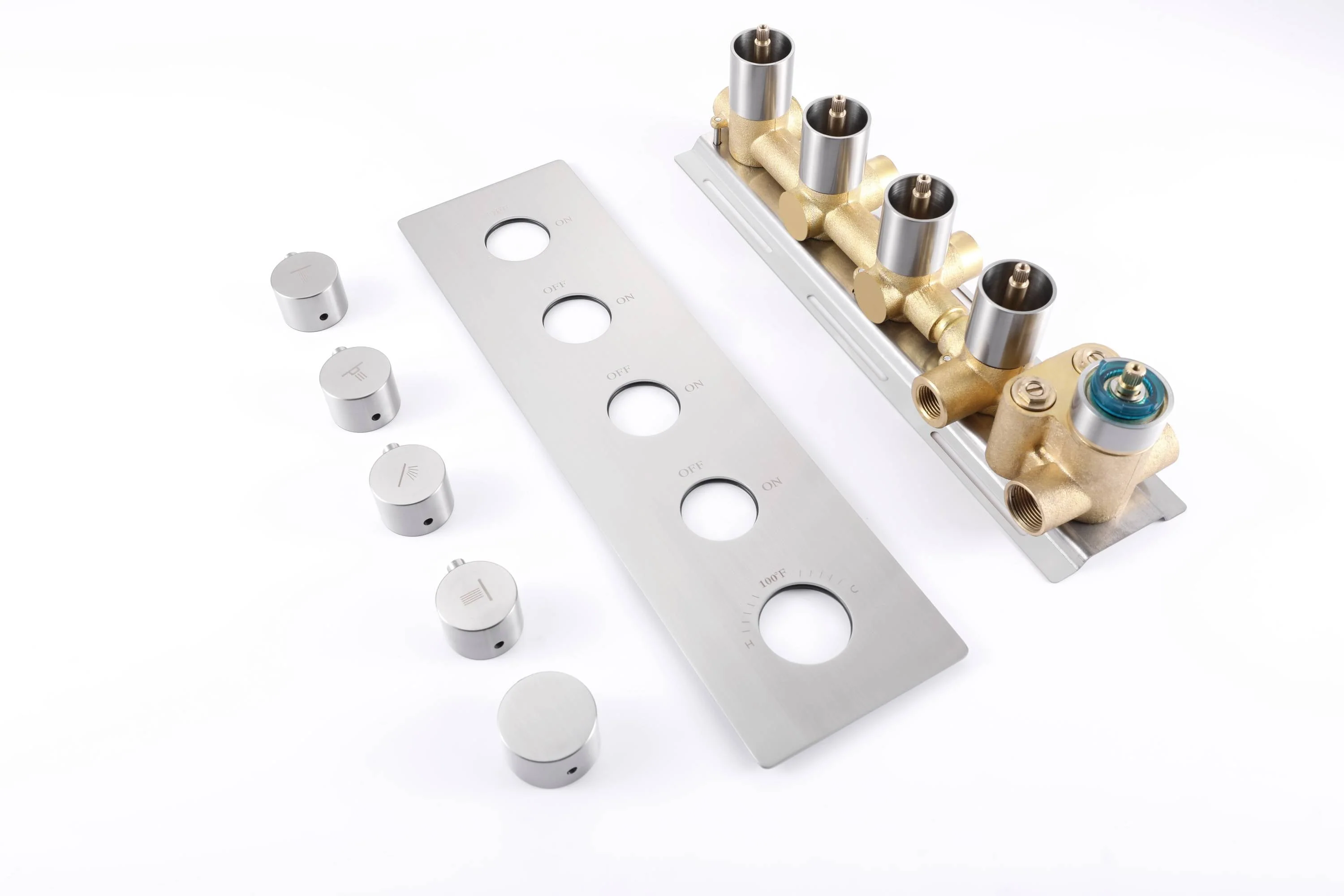 Brushed nickel wall mounted dual regular shower head high pressure shower head 4 way thermostatic valve shower heads systems each function work at the same time and separately - Image 13