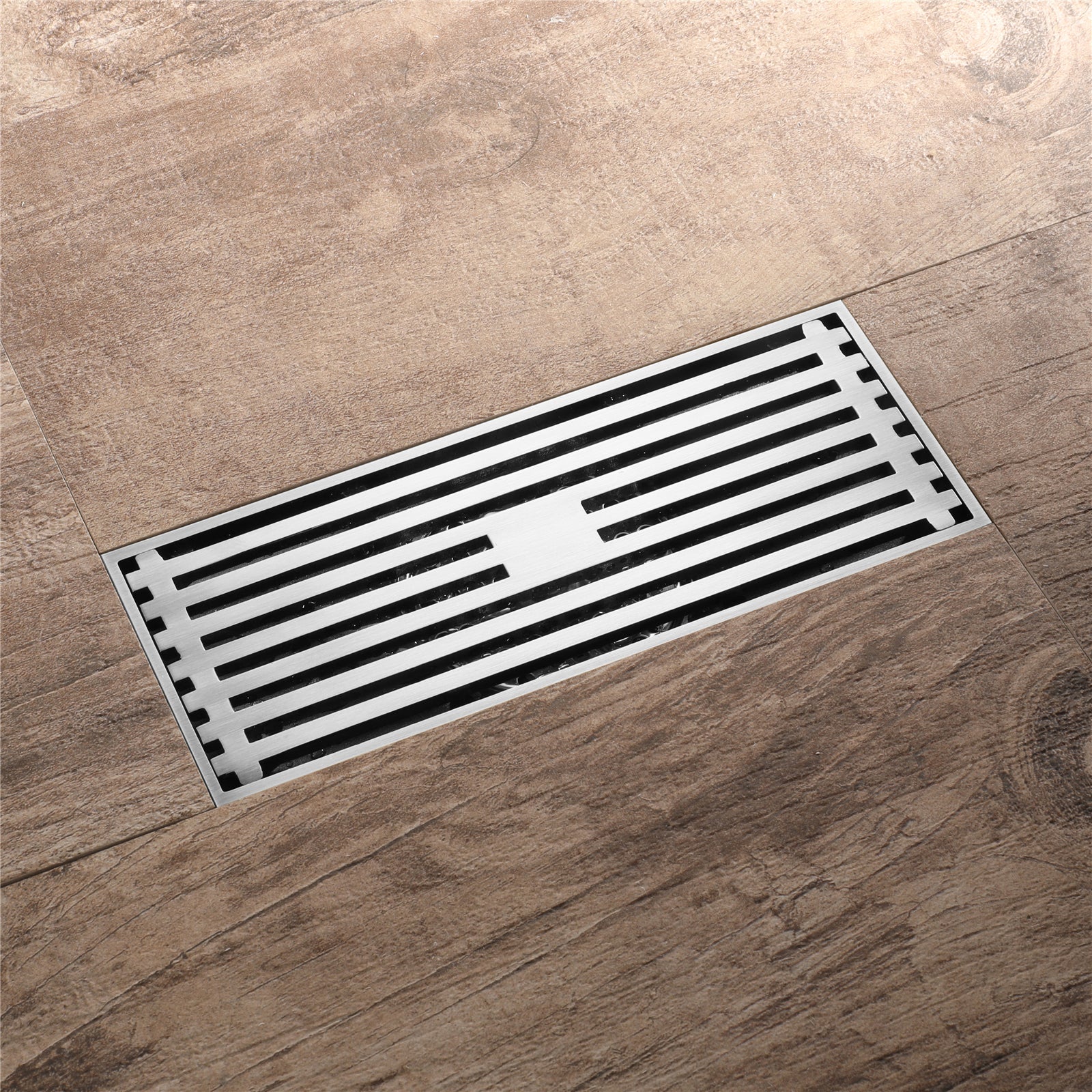 8 Inch Shower Linear Brushed Nickel Drain Rectangular Floor Drain with Accessories Square Hole Pattern Cover Grate Removable Brushed Nickel Brass - Image 2