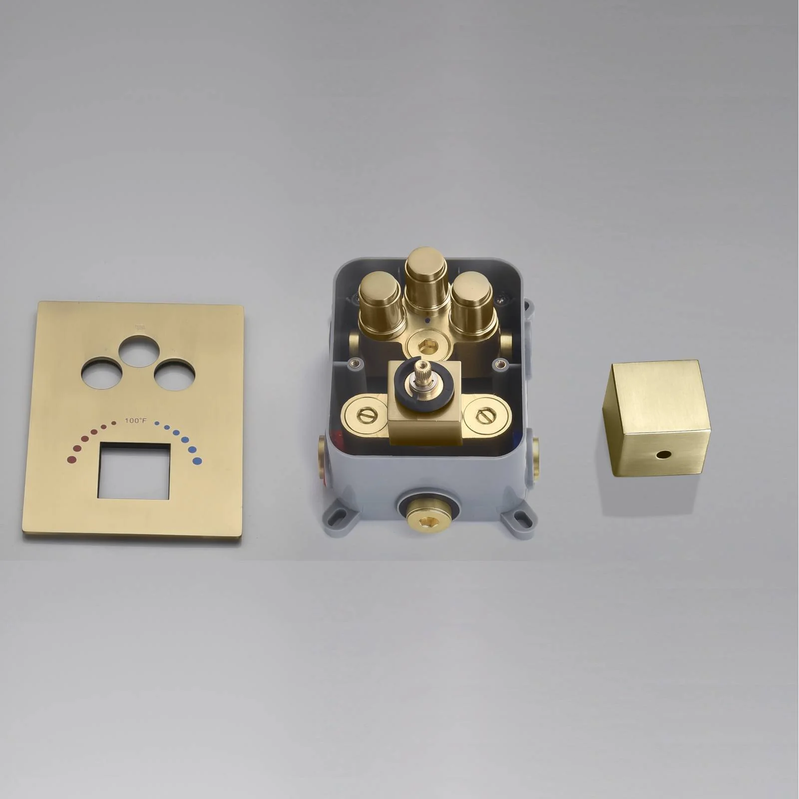 Brushed Gold Ceiling Mount 3-Way Thermostatic Shower Valve System with Waterfall Tub Spout - Simultaneous or Separate Functionality - Image 13