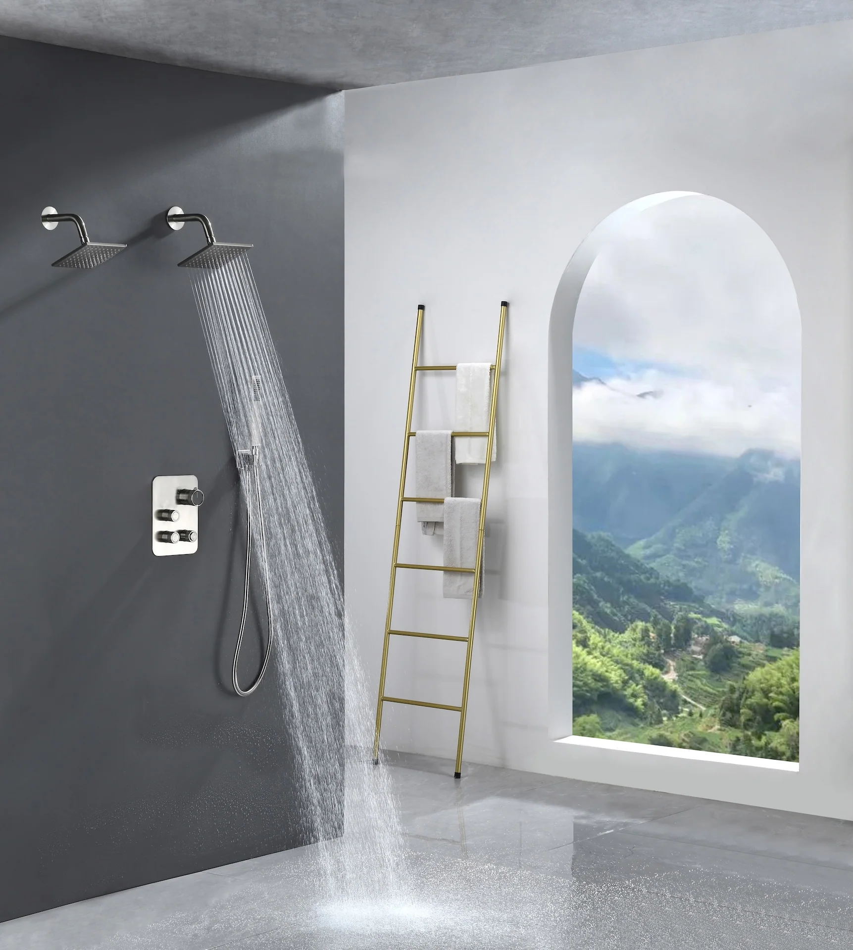 Brushed Gold Or Brushed Nickel or Matte Black or chrome or oil rubber bronze 3-Way Thermostatic Shower Valve System with Dual Regular Heads - Simultaneous or Separate Functionality - Image 14