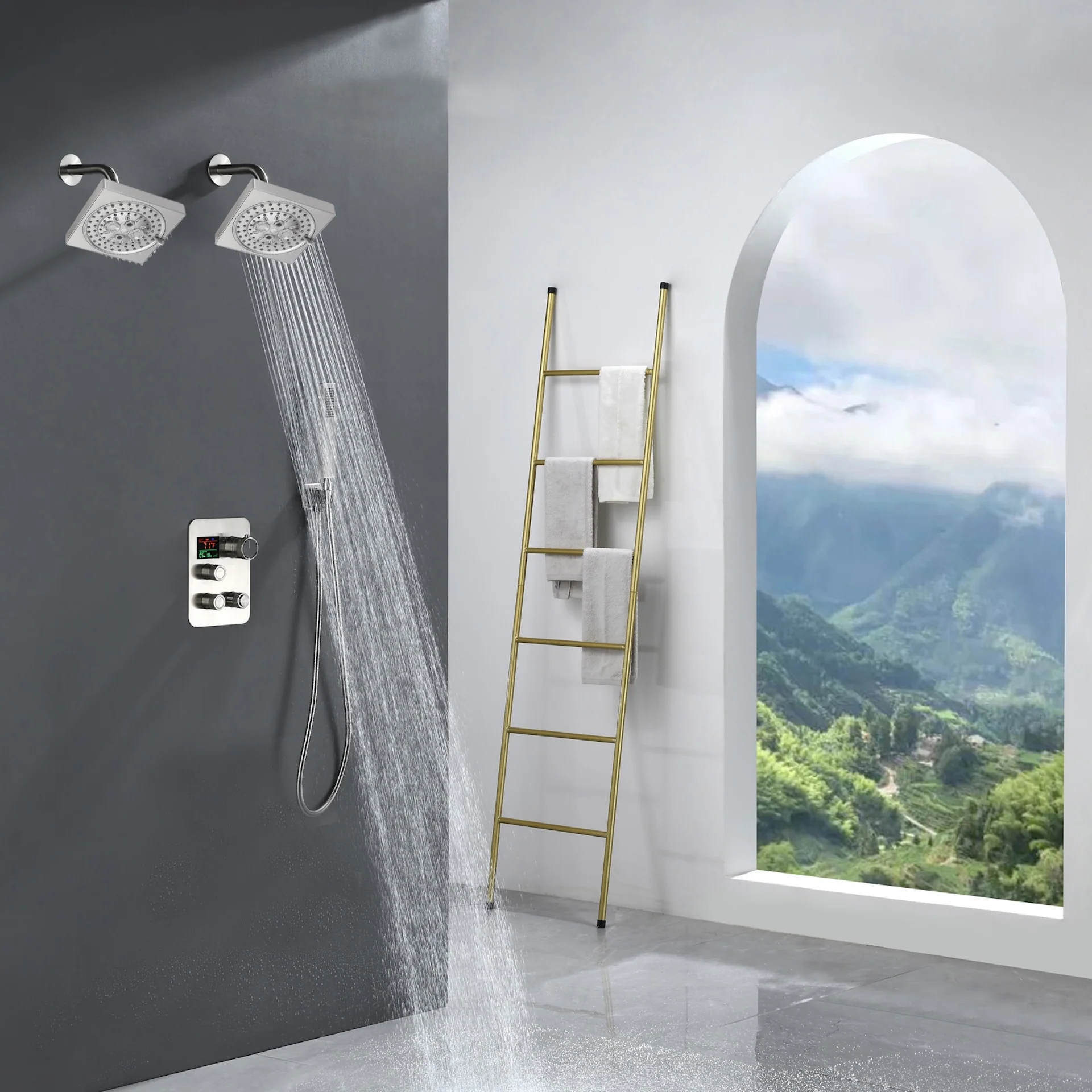 Brushed Gold Or Brushed Nickel or Matte Black or chrome or oil rubber bronze 3-Way Thermostatic Shower Valve System with Dual Regular Heads - Simultaneous or Separate Functionality - Image 15
