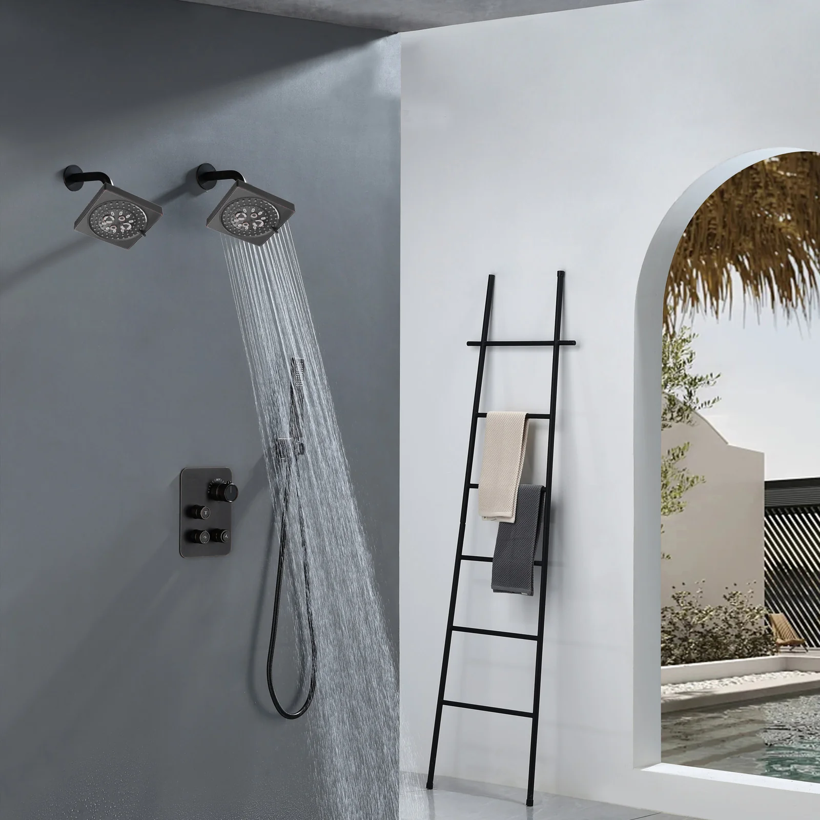 Brushed Gold Or Brushed Nickel or Matte Black or chrome or oil rubber bronze 3-Way Thermostatic Shower Valve System with Dual Regular Heads - Simultaneous or Separate Functionality - Image 28