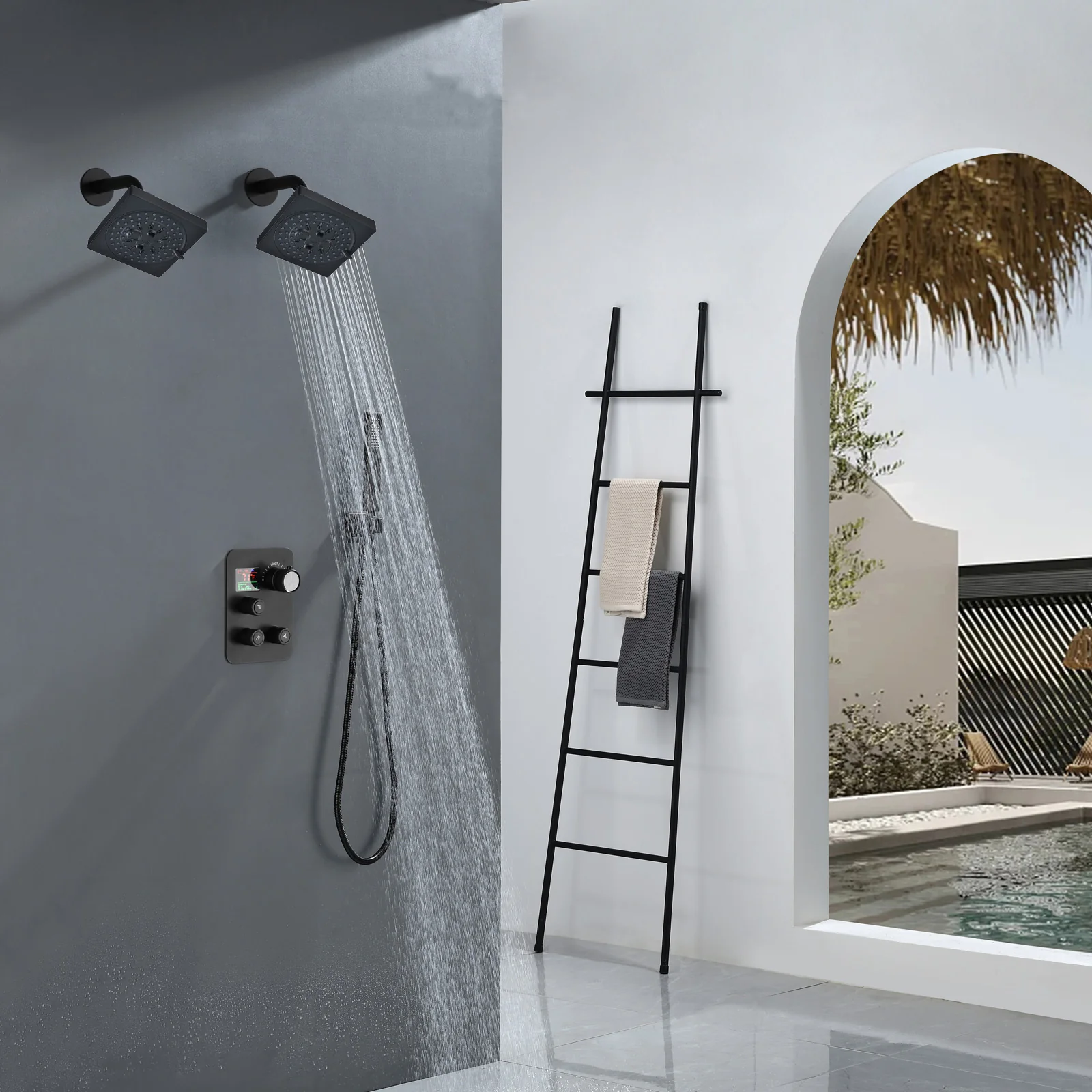 Brushed Gold Or Brushed Nickel or Matte Black or chrome or oil rubber bronze 3-Way Thermostatic Shower Valve System with Dual Regular Heads - Simultaneous or Separate Functionality - Image 3