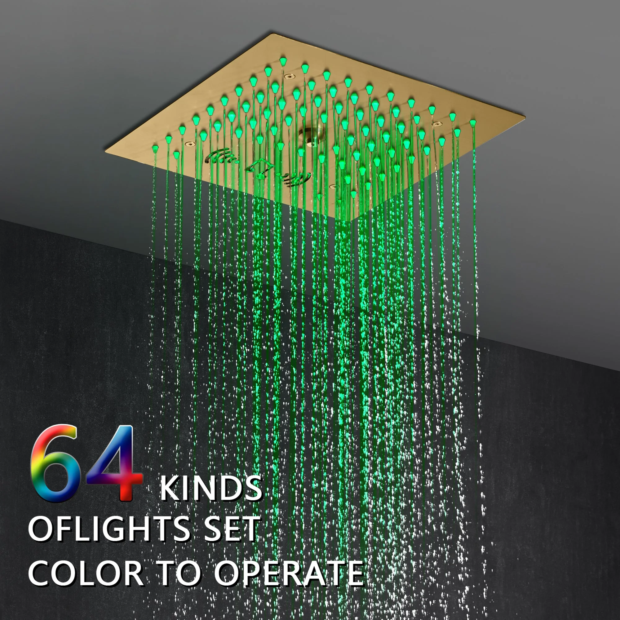 12-Inch Brushed Gold Flush Mount Shower Faucet Set: 4-Way Thermostatic Control, 64-Color LED Lights, Bluetooth Music, and Regular Head - Image 4