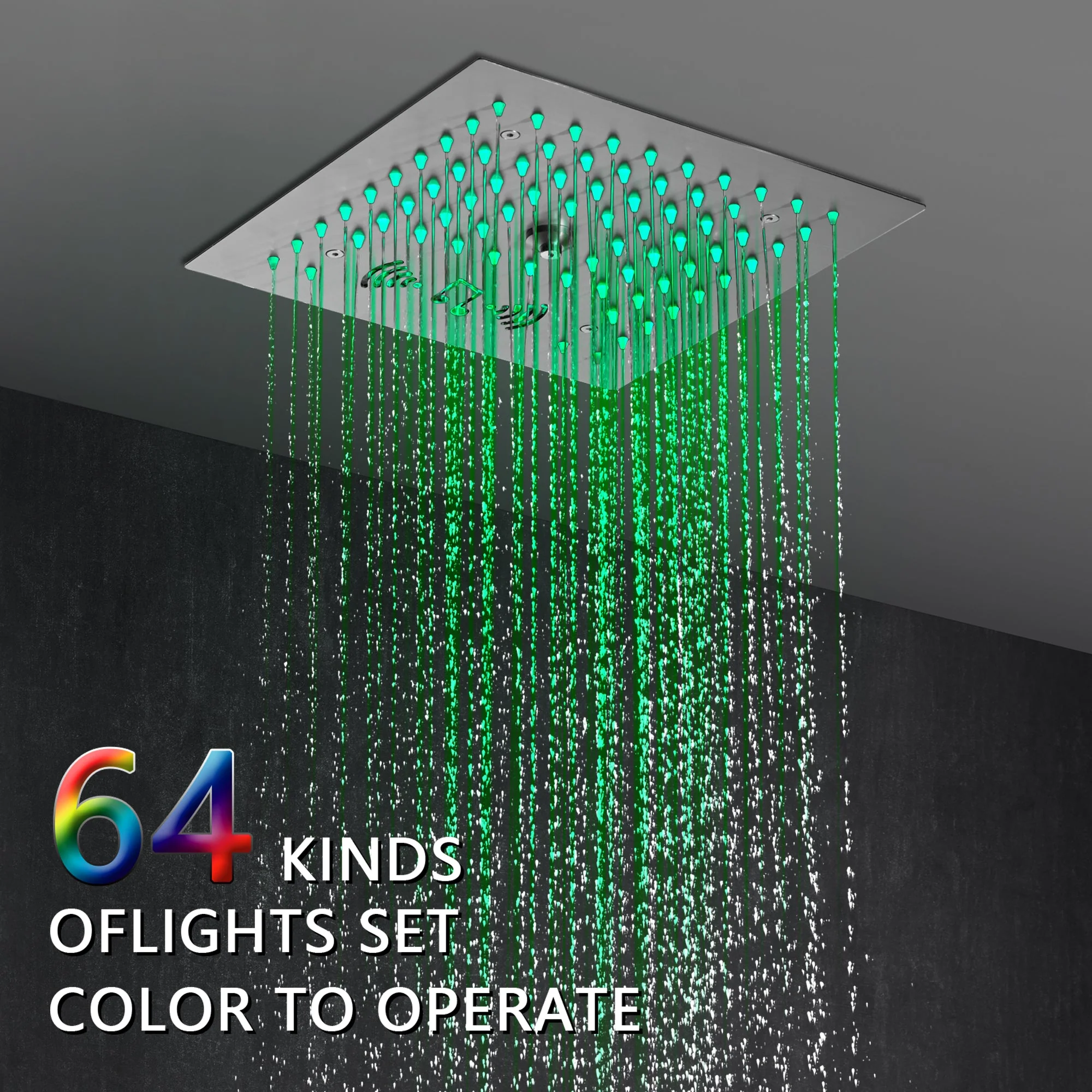 12-Inch Flush-Mount Brushed Nickel Thermostatic Shower Faucet: 4-Way Control, 64-Color LED, Bluetooth Music, and Regular Head - Image 2