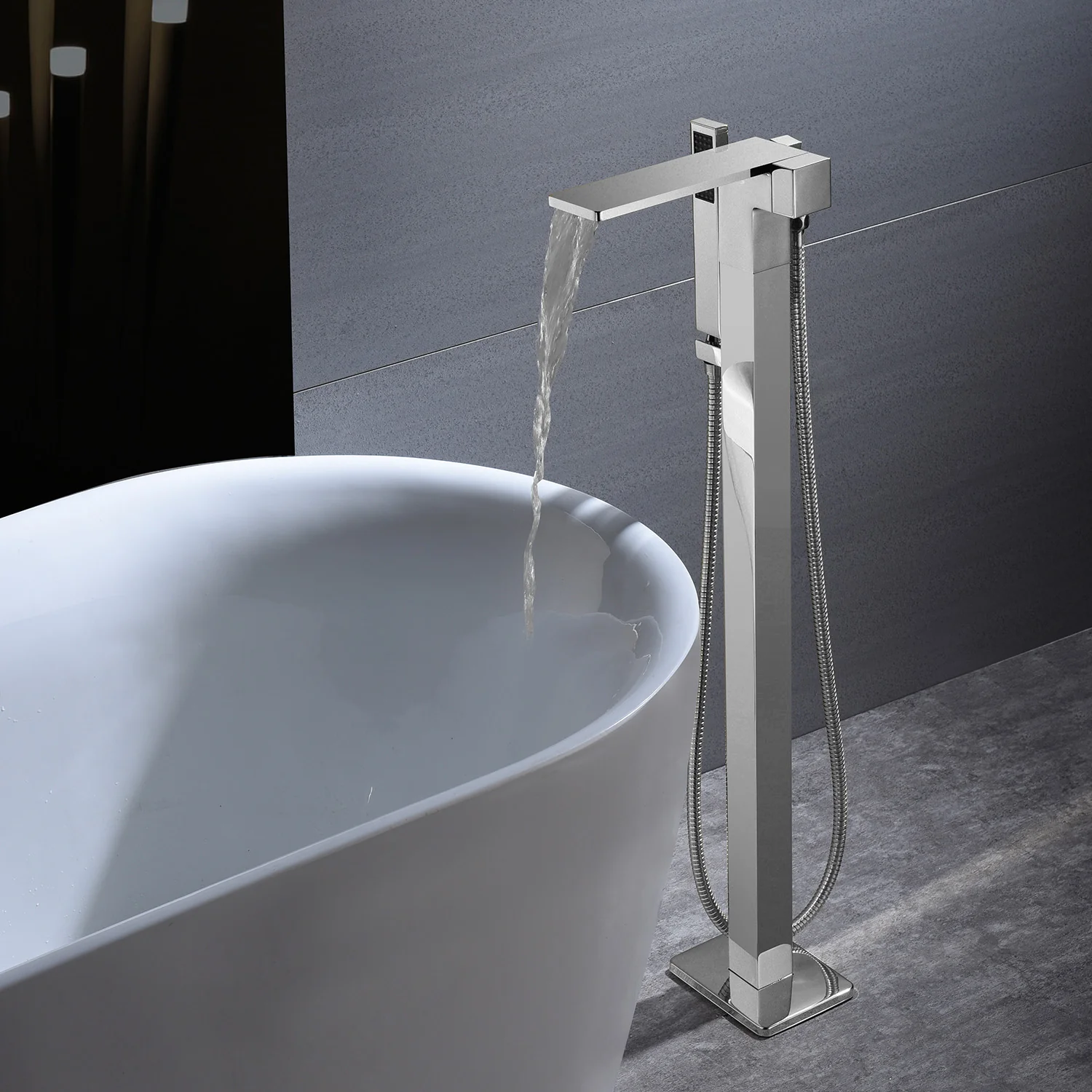 waterfall High quality Freestanding Bathtub Faucet Tub Filler Brushed Nickel Waterfall Floor Mount