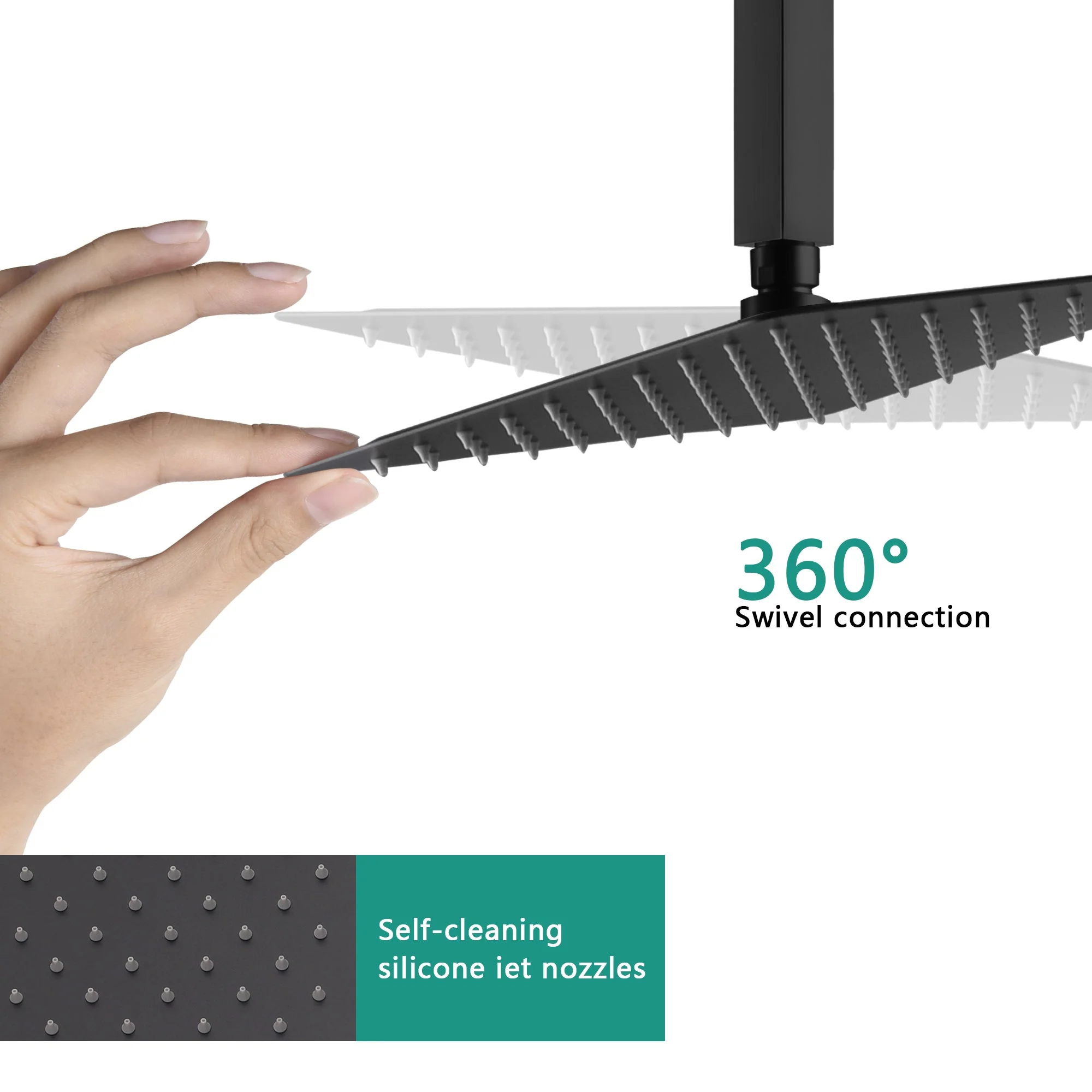matte black ceiling mount 12 inch or 16 inch rain head 3 way digital display thermostatic shower faucet with Regular head wall mount - Image 13