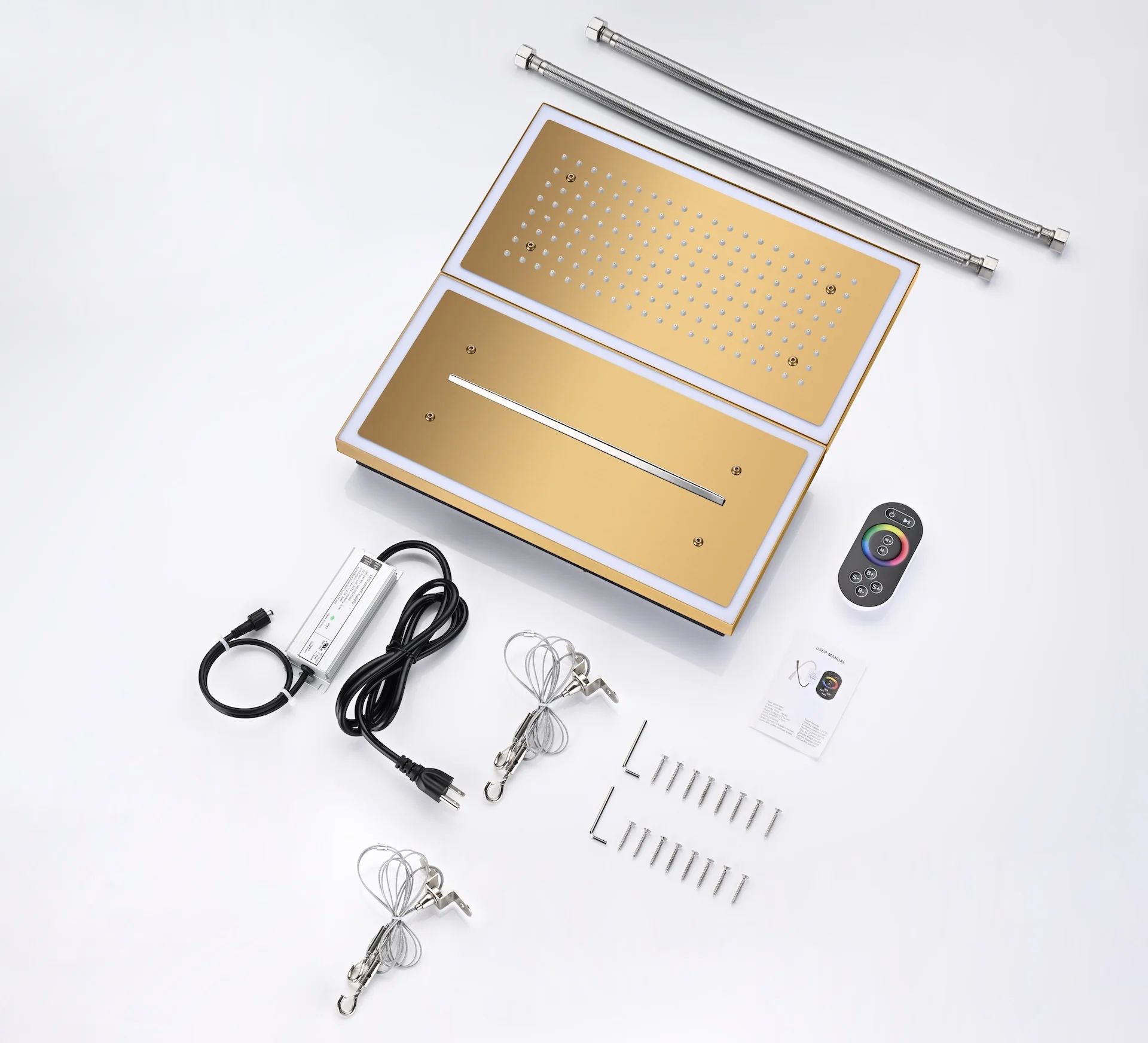 Flush Mount 16 x 16 inch or 32 x 8 inch rainfall waterfall 64 LED light Shower Head 3 way Digital Display Shower Faucet - Image 14
