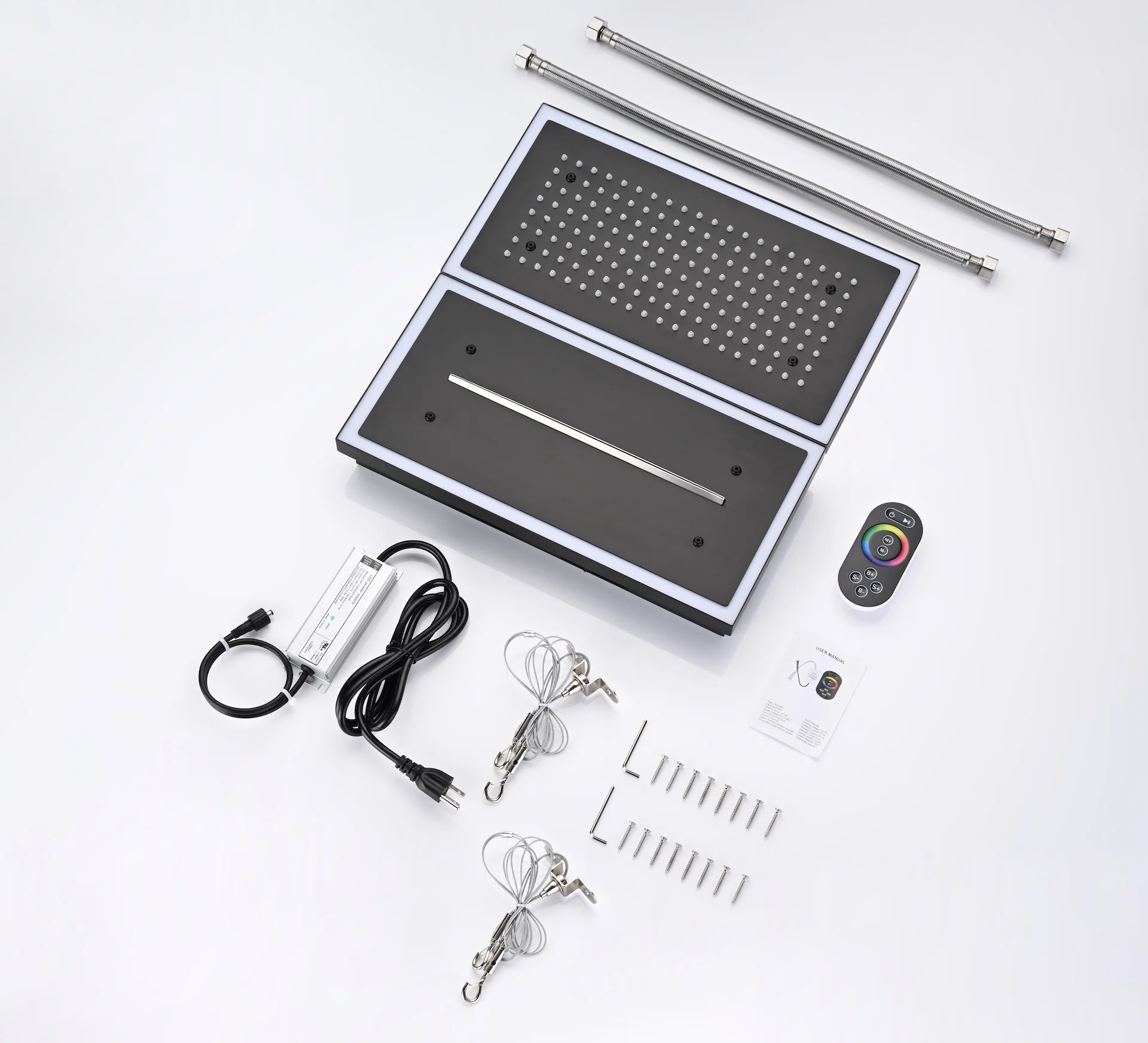 Flush Mount 16 x 16 inch or 32 x 8 inch rainfall waterfall 64 LED light Shower Head 3 way Digital Display Shower Faucet - Image 20