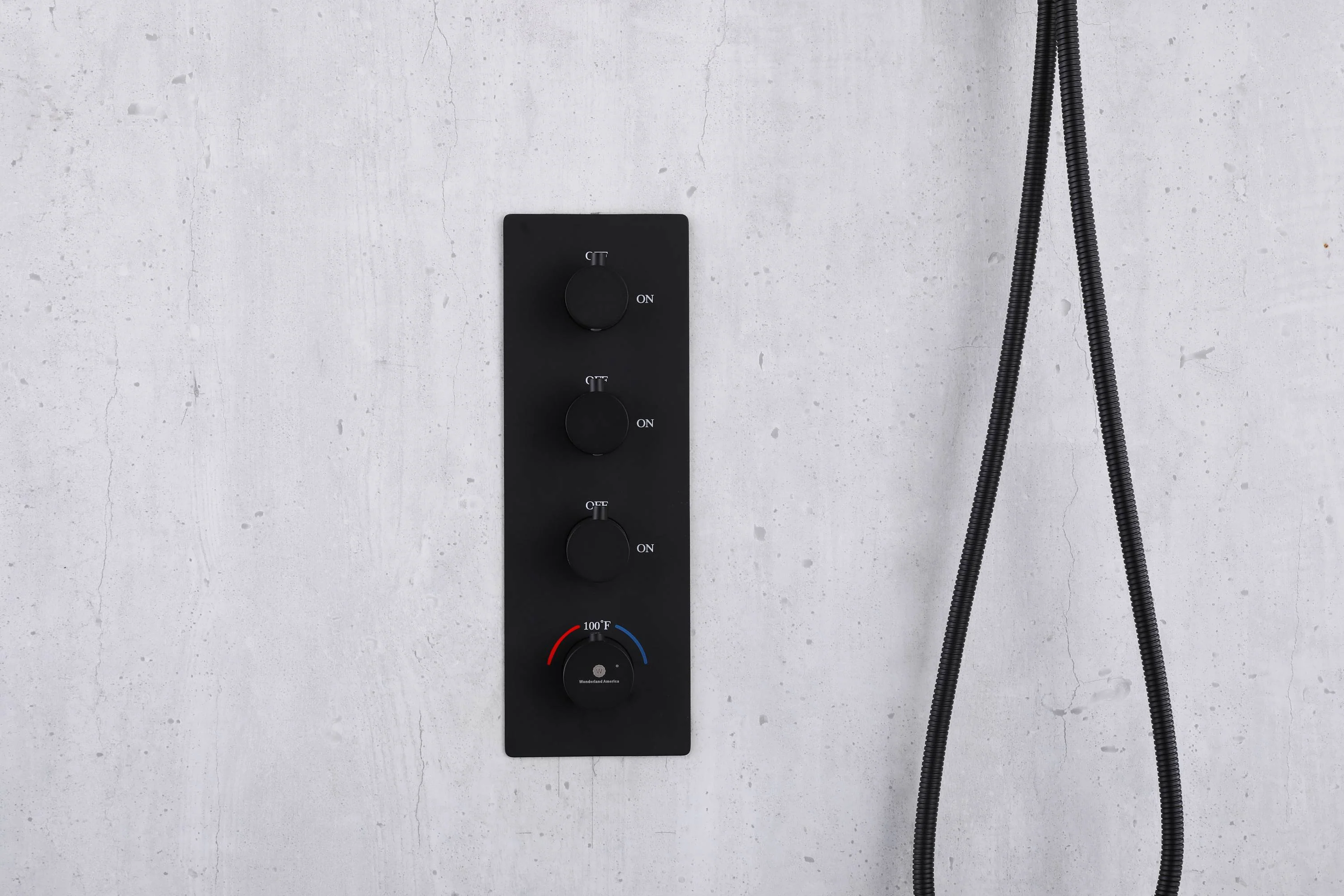 Matte Black ceiling mount 12 or 16 inch rainfall shower head 3 way thermostatic shower faucet - Image 4