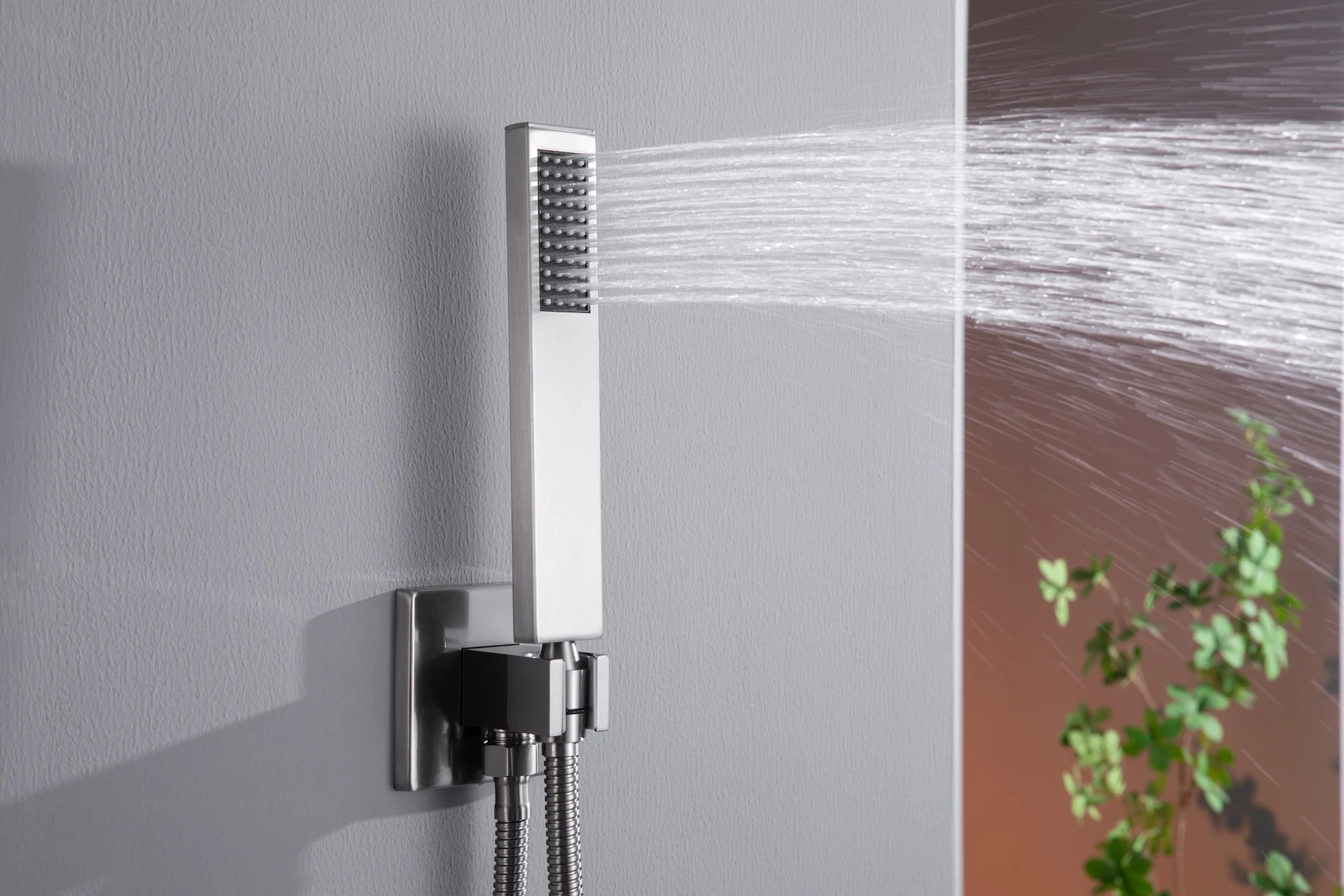 24 inch flush mount rainfall waterfall shower head 4 way thermostatic shower faucet with handle wand and regular head - Image 18