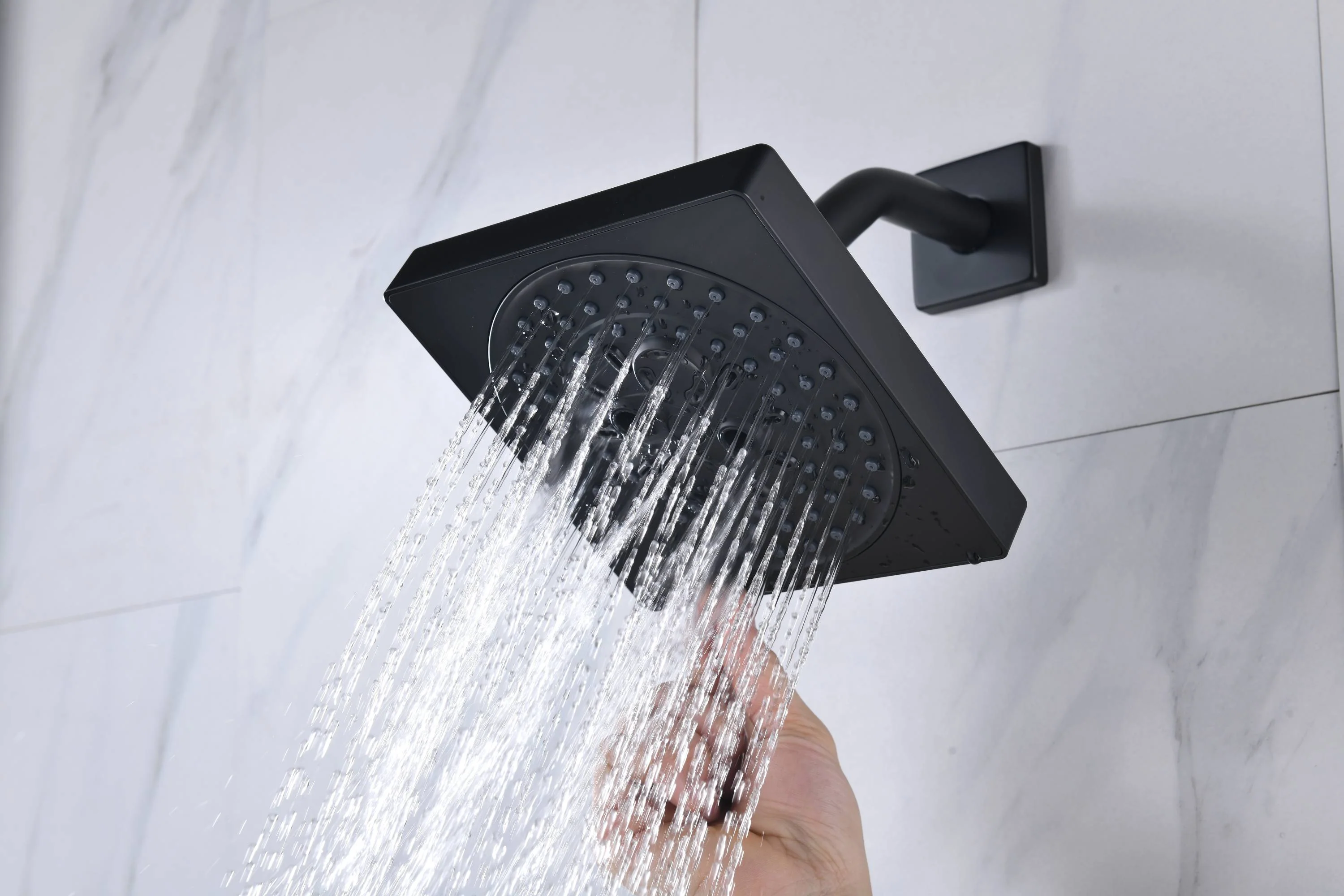 Matte Black Wall Mount 6" Regular Shower Head with 12" or 16" Rainfall Head, 3-Way Thermostatic System - Image 20