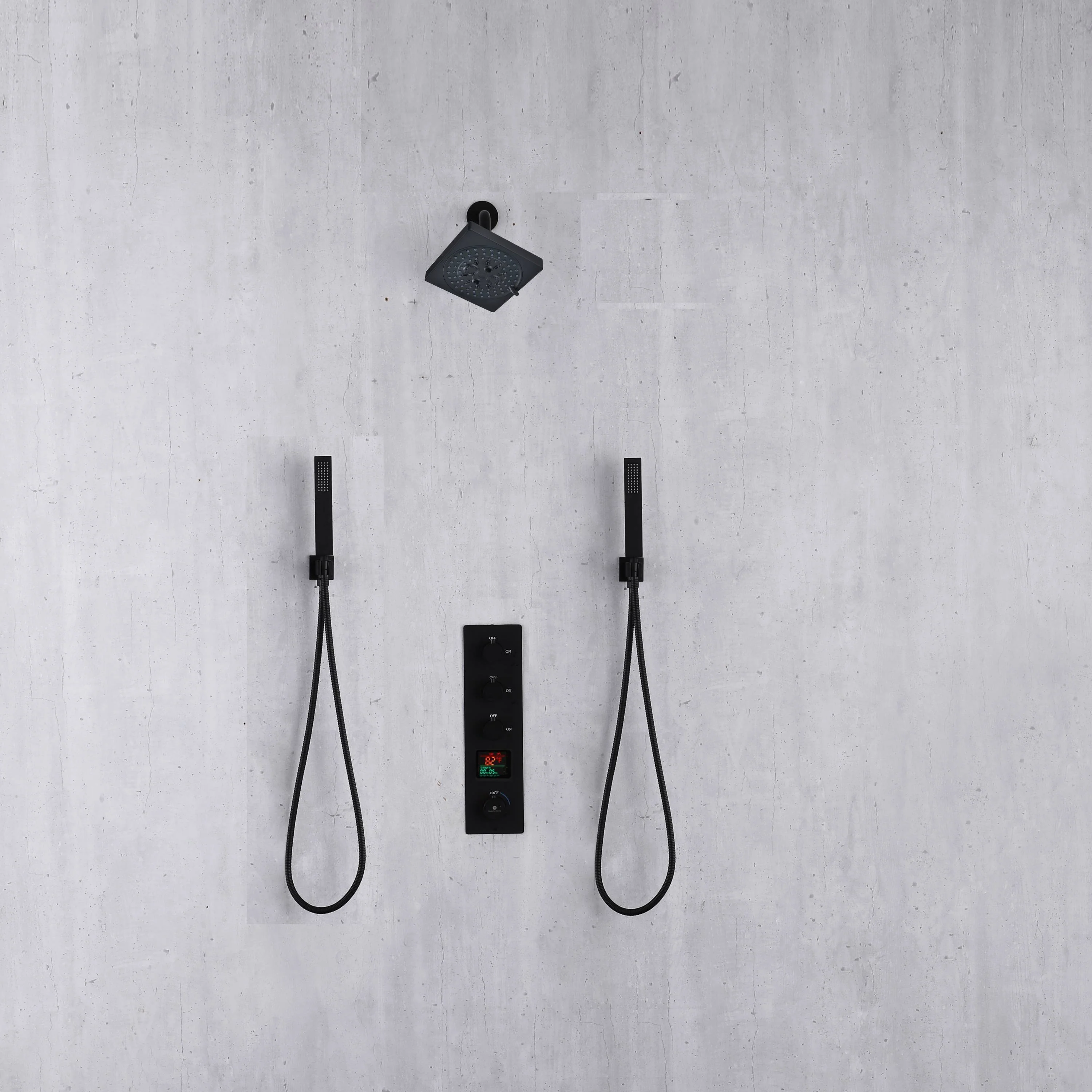Matte Black 6-Inch Wall Mounted Shower Head with 3-Way Thermostatic Shower Faucet and Dual Handle Control